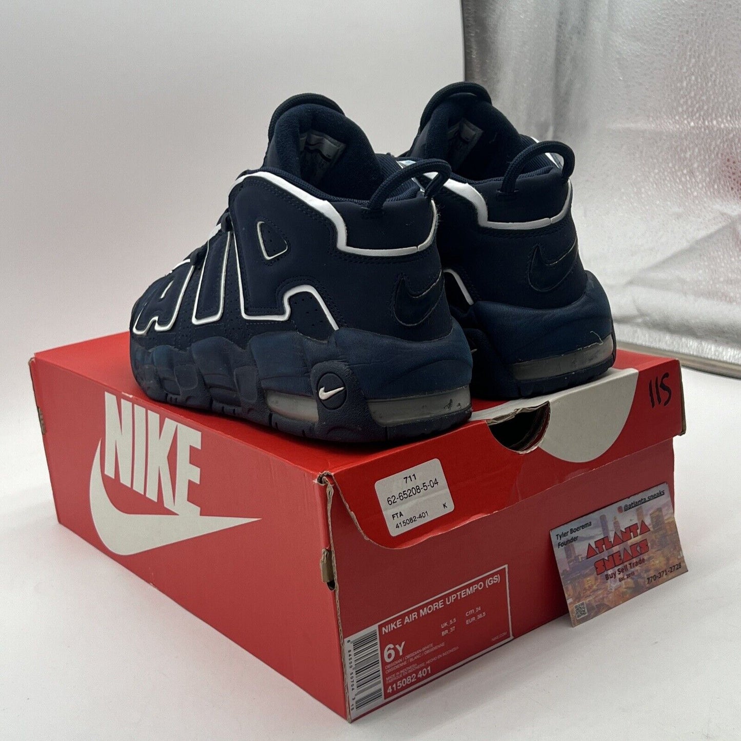 Size 6.5 (GS) - Nike Air More Uptempo Low Navy White Suede (415082-401)