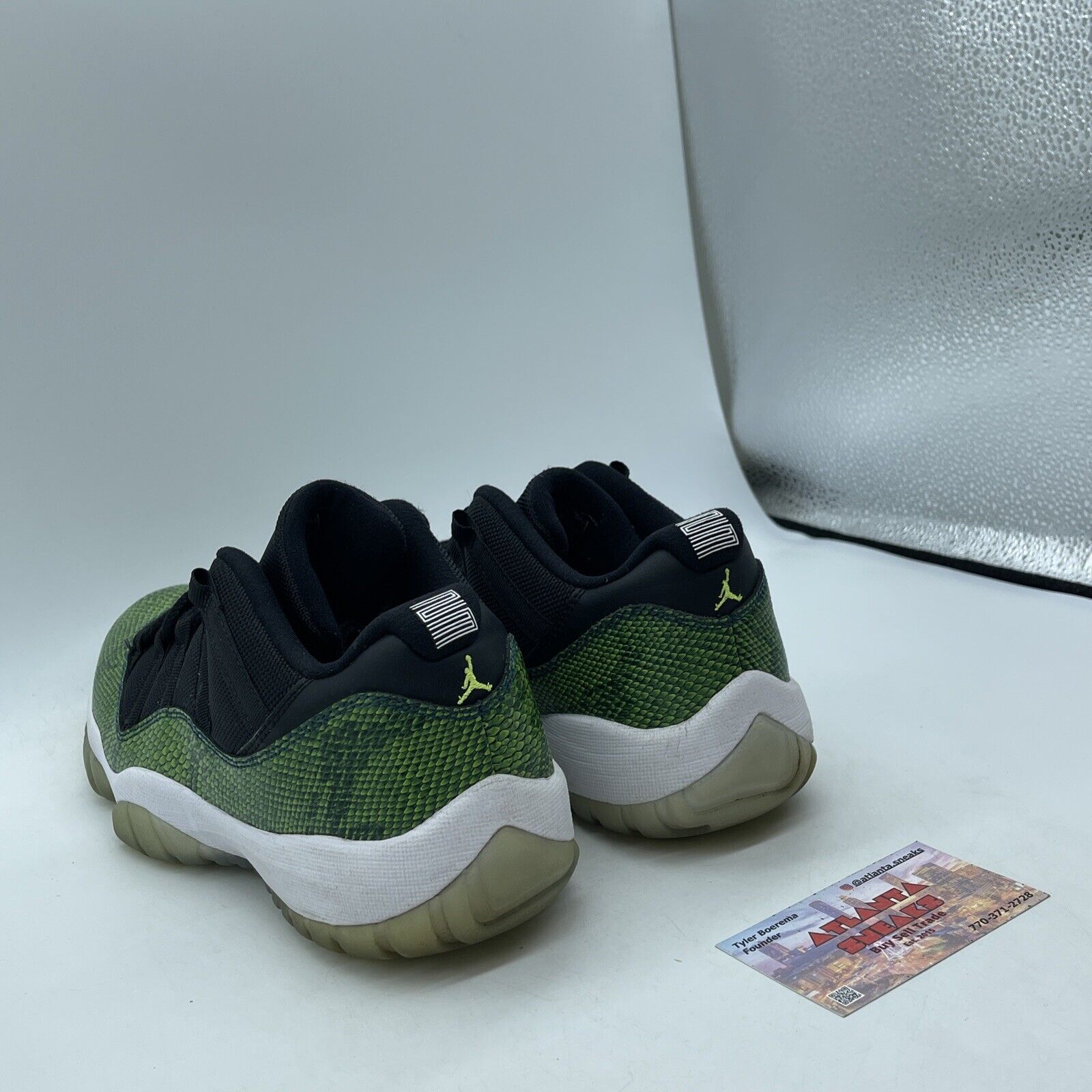 Size 8.5 - Air Jordan 11 Retro Low Snake Green White Black Leather (528895-033)