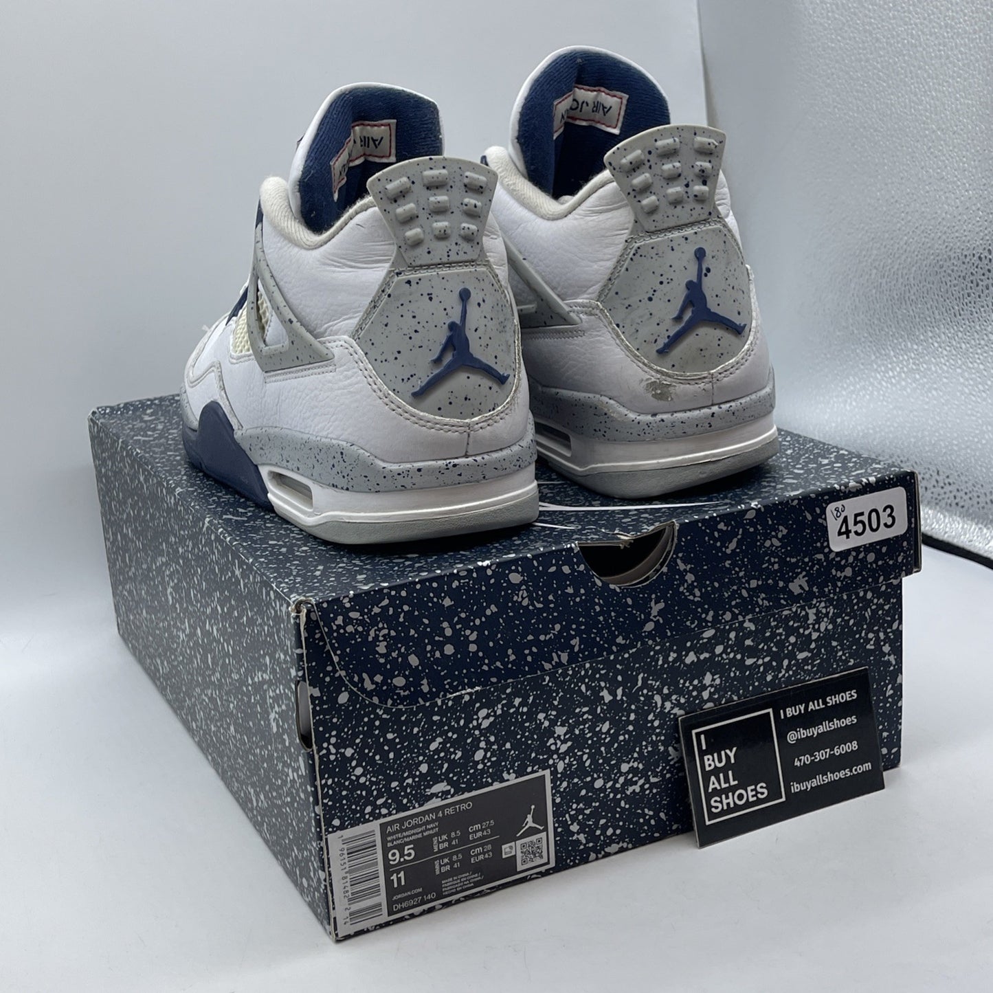 Size 9.5 - Jordan 4 Retro Mid Midnight Navy White Leather (DH6927-140)