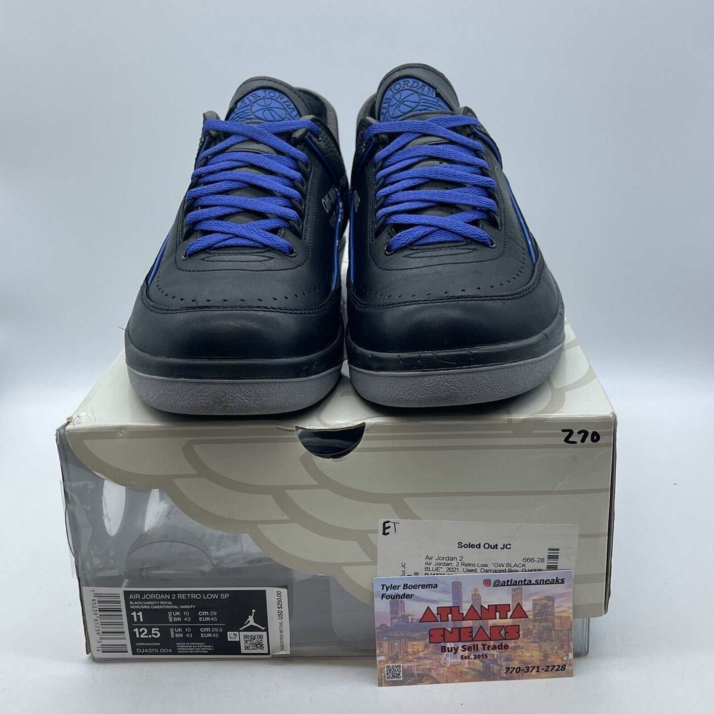 Size 11 - Off-White x Air Jordan 2 Retro SP Low Black Varsity Royal (DJ4375-004)