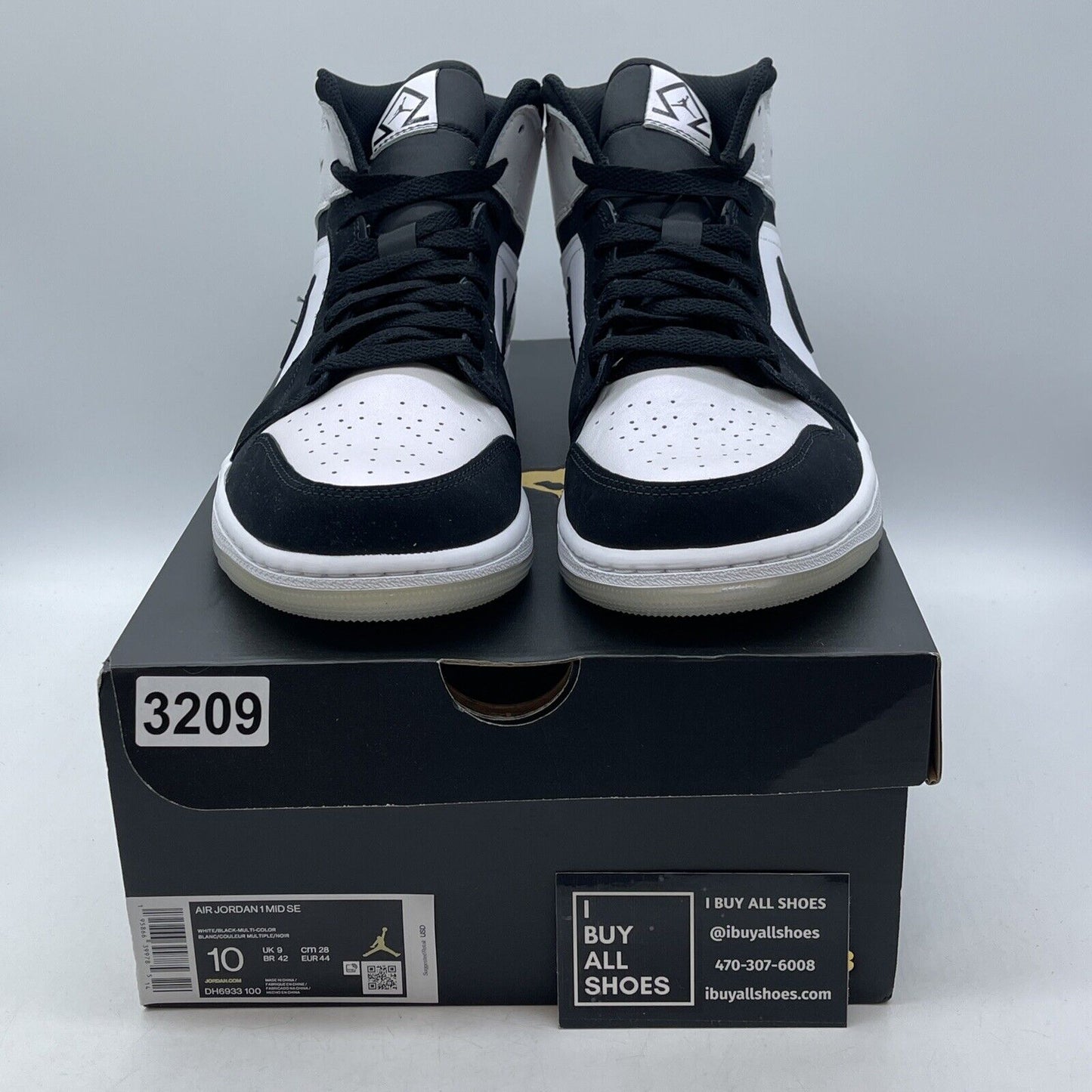 Size 10 - Jordan 1 Mid SE Diamond White Black Suede Leather (DH6933-100)