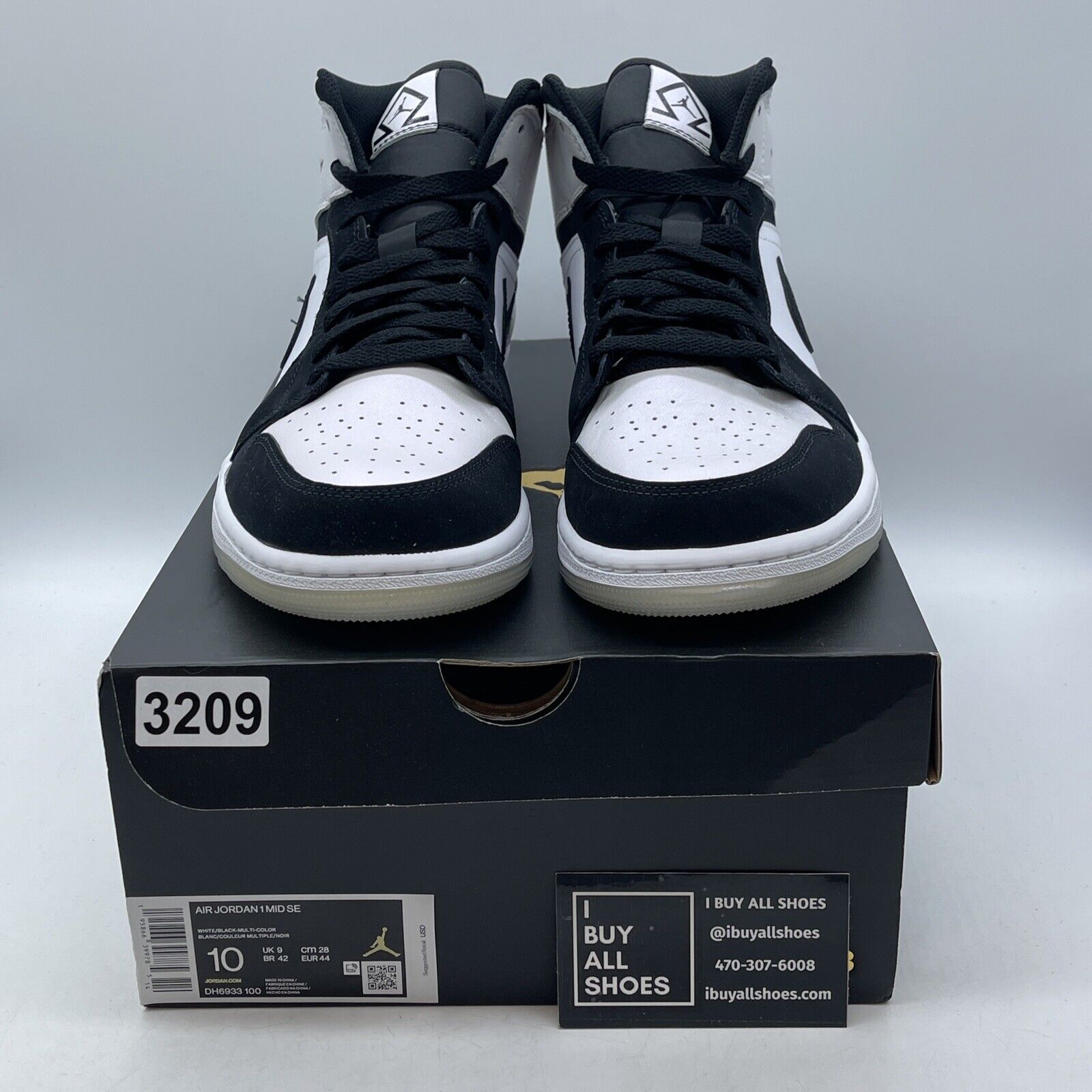 Size 10 - Jordan 1 Mid SE Diamond White Black Suede Leather (DH6933-100)