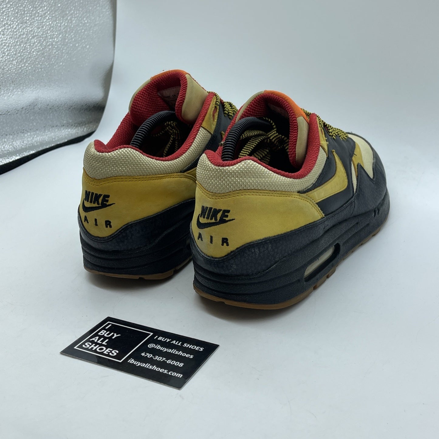 Size 10.5 - Nike Air Max 1 Supreme Tech Pack 2 Black Yellow Suede (321734-071)