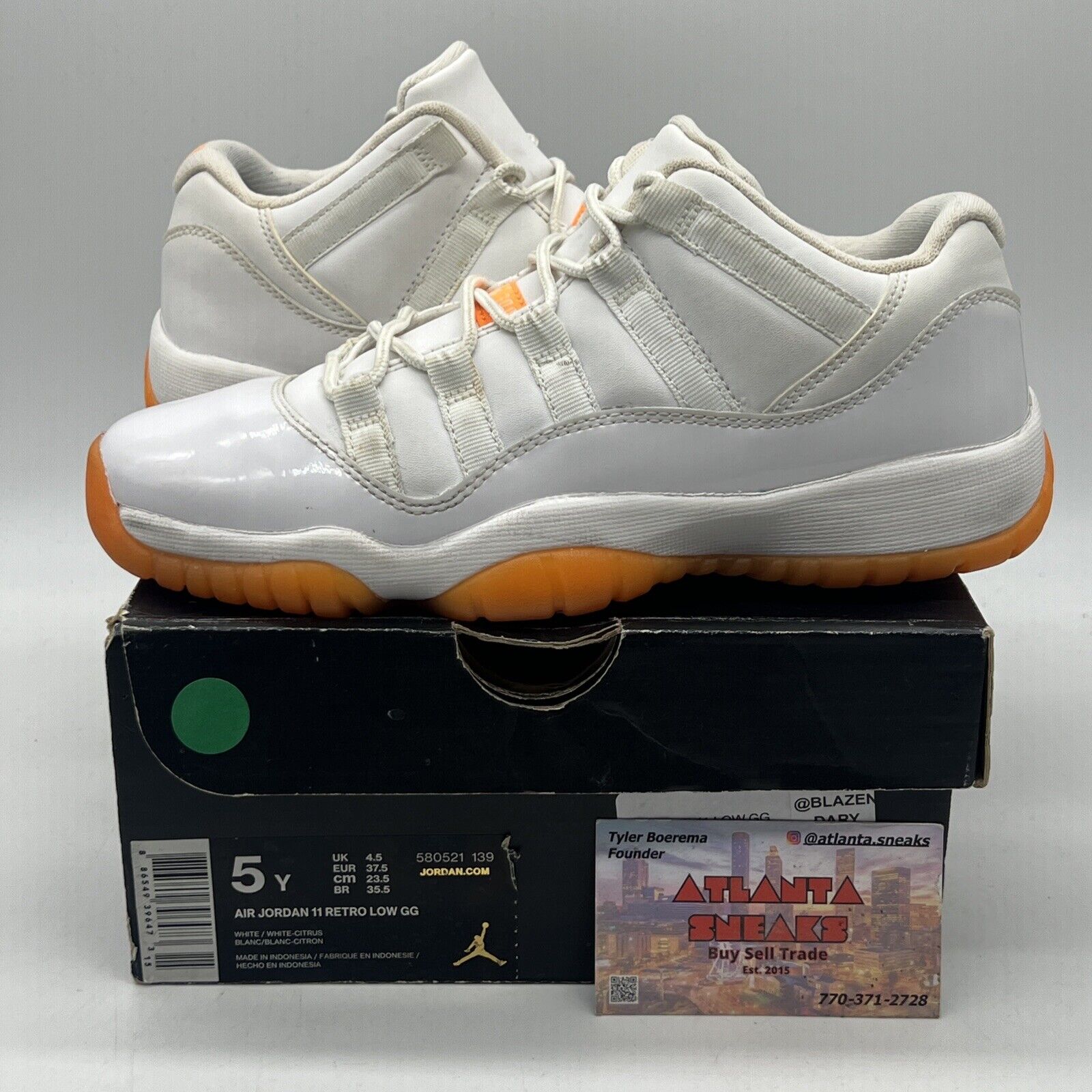 Nike Air Jordan Retro 11 XI Low GG Citrus Size 5Y White Orange (580521-139)