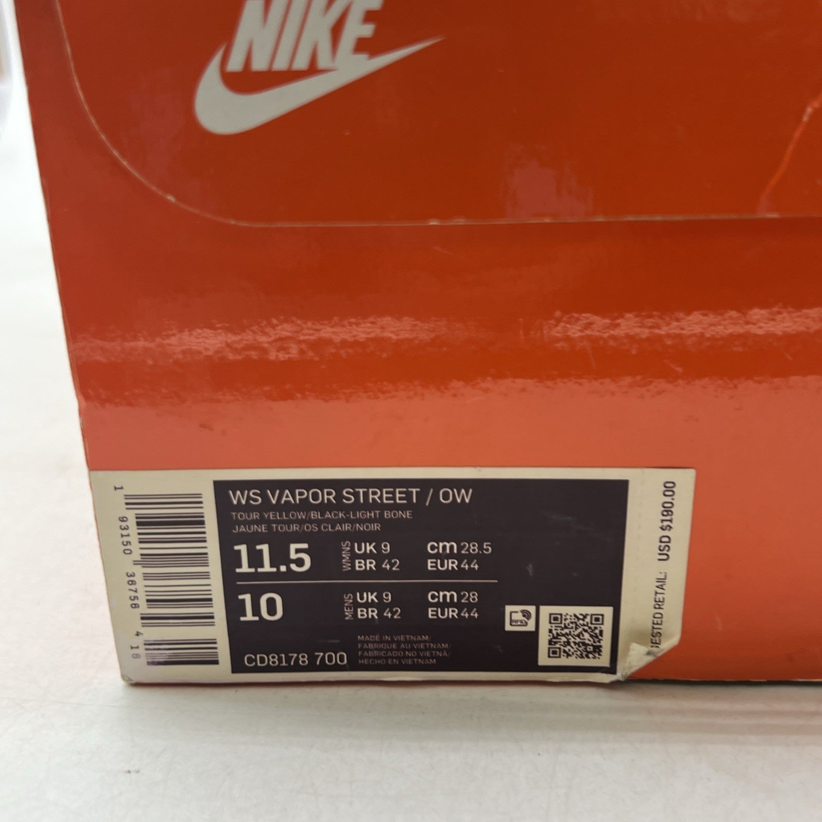 Size 11.5 - Nike Vapor Street x Off-White Low Tour Yellow W (CD8178-700)