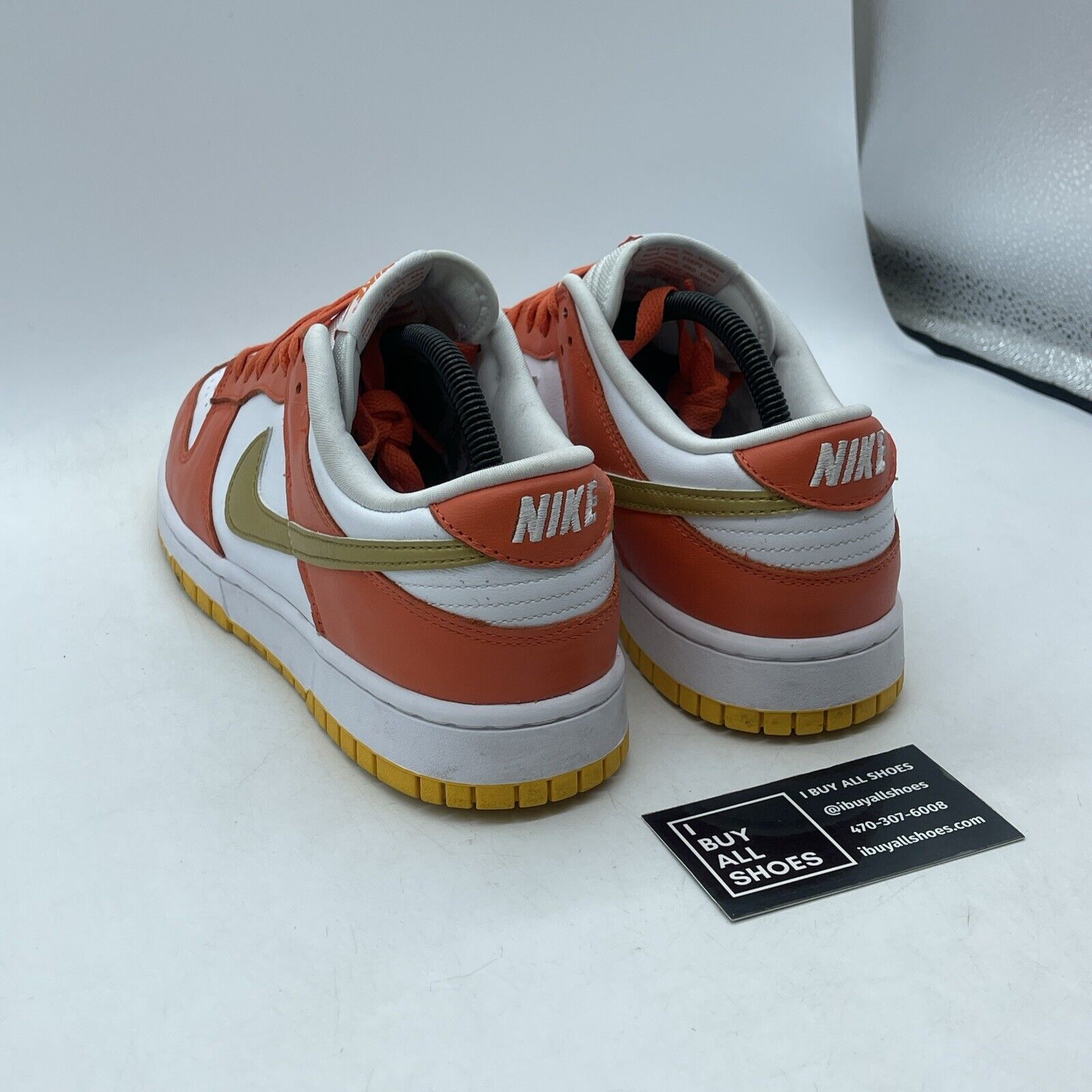 Size 10.5W - Nike Dunk Low Orange University Gold White Leather (DQ4690-800)