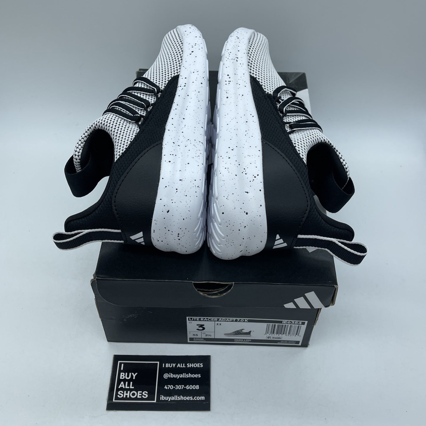 Size 3Y - adidas Lite Racer Adapt 7.0 Cloud White Core Black Leather (IE6384)