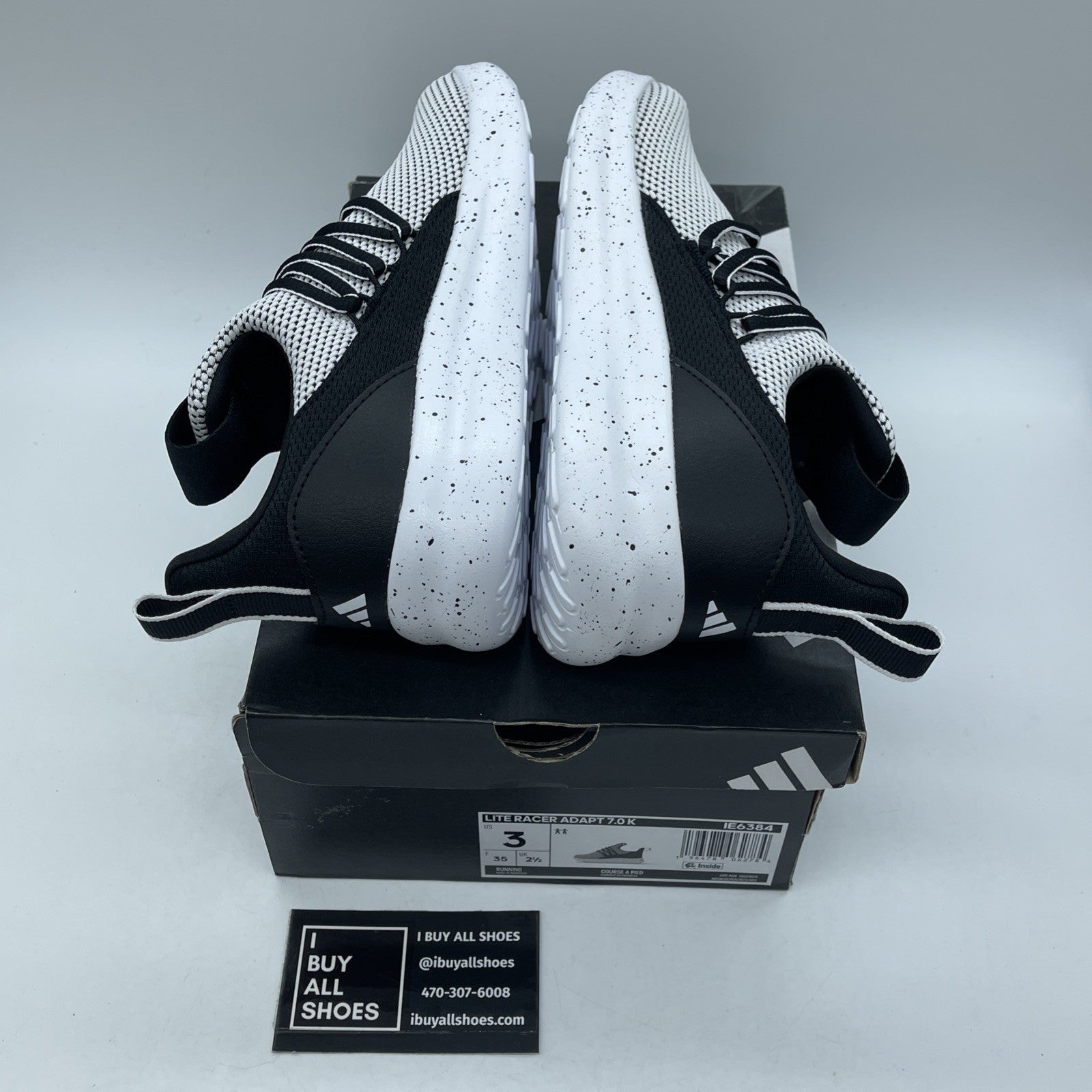 Size 3Y - adidas Lite Racer Adapt 7.0 Cloud White Core Black Leather (IE6384)