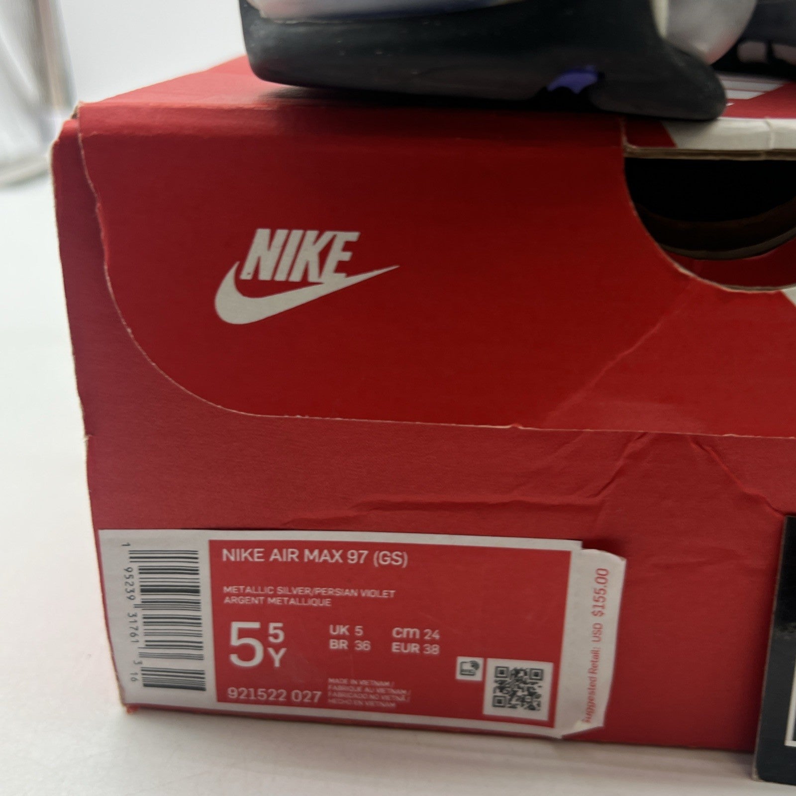 Size 5.5Y - Nike Air Max 97 GS Silver Purple White Shoes (921522-027)