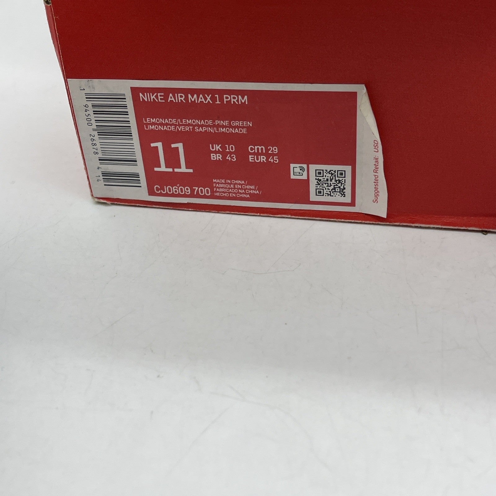 Size 11 - Nike Air Max 1 'Lemonade' (CJ0609-700)