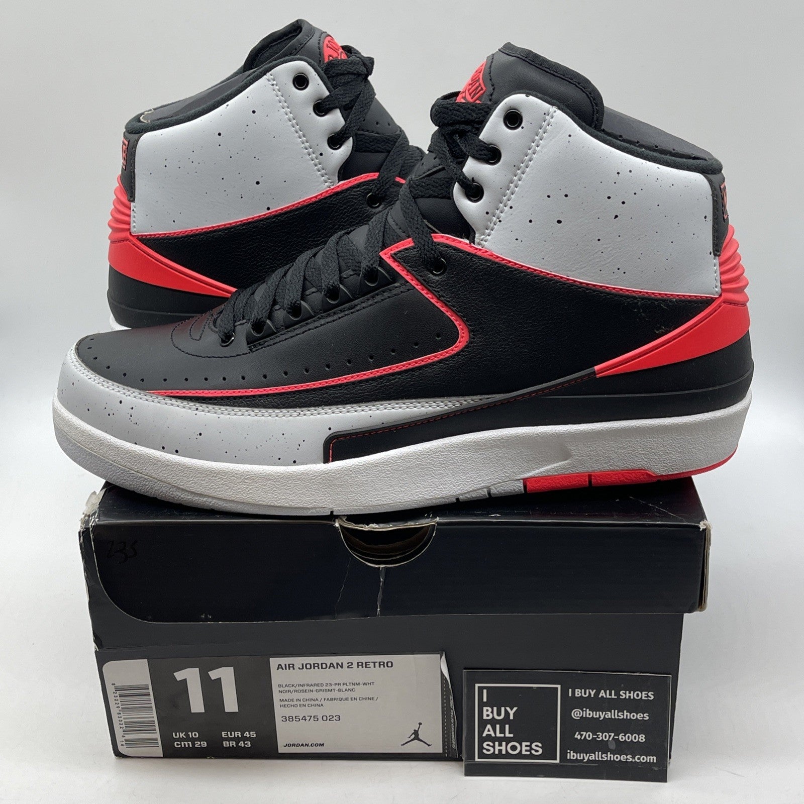 Size 11 - Air Jordan 2 Retro Infrared 23 Black Grey Leather (385475-023)