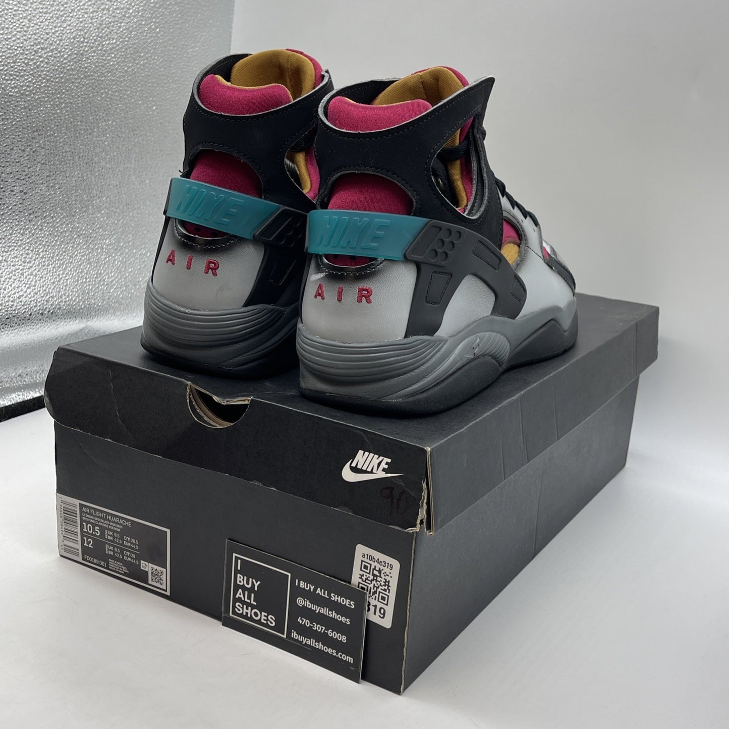 Size 10.5- Nike Air Flight Huarache Airbrush Bordeaux Suede Leather (FD0189-001)