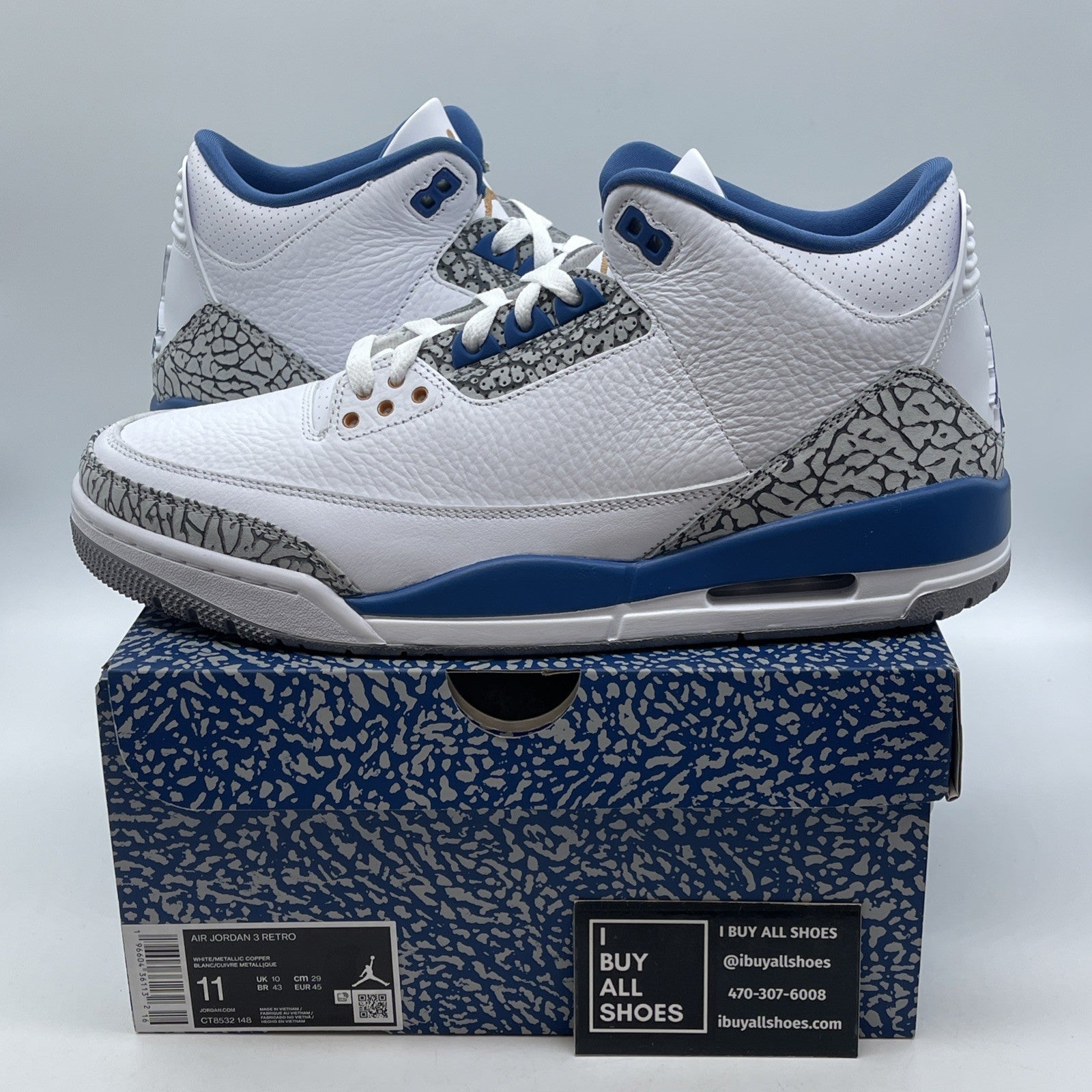 Size 11 - Jordan 3 Retro Mid Washington Wizards Blue Grey Suede (CT8532-148)