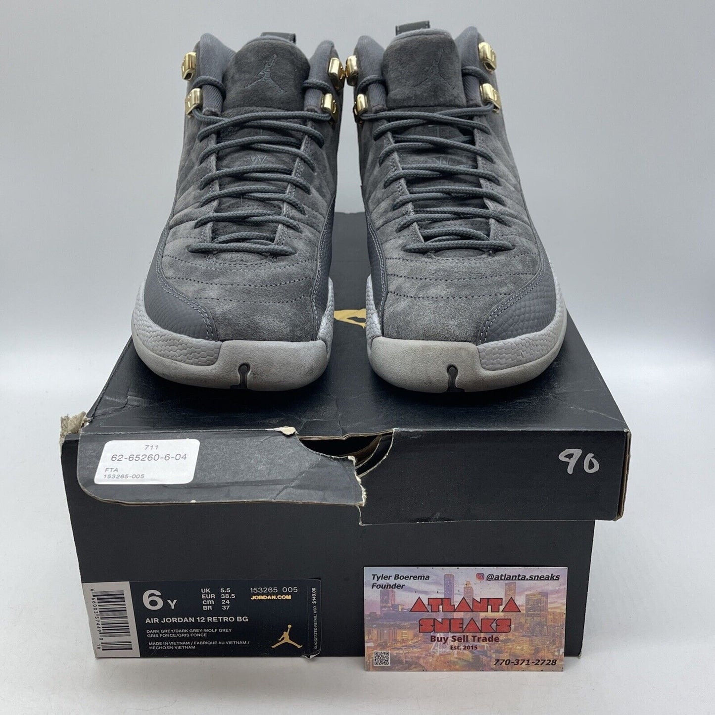 Size 6Y (GS) - Jordan 12 Retro Mid Dark Grey suede Leather (153265-005)