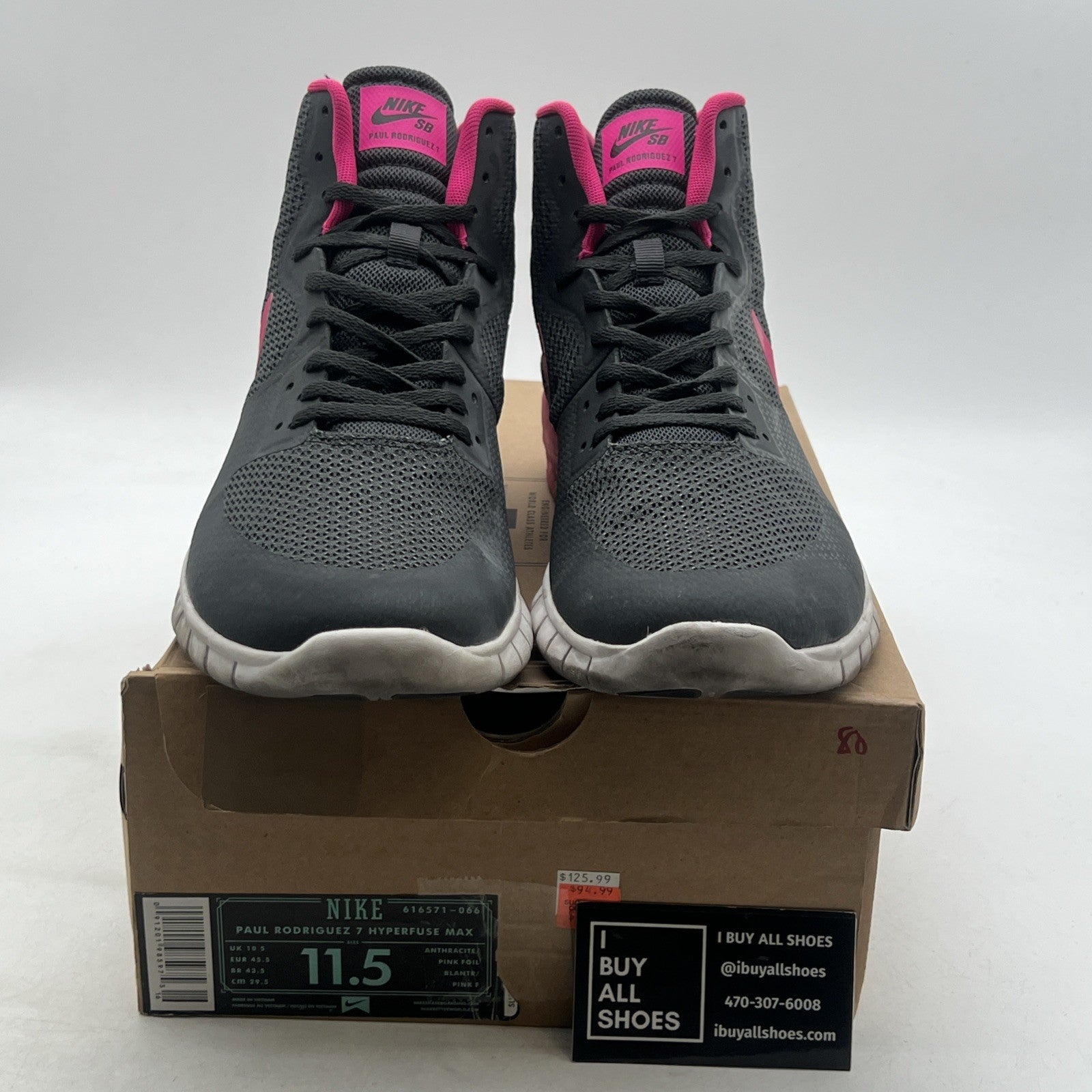 Size 11.5 - Nike SB Paul Rodriguez 7 High Grey Pink White (616571-066)