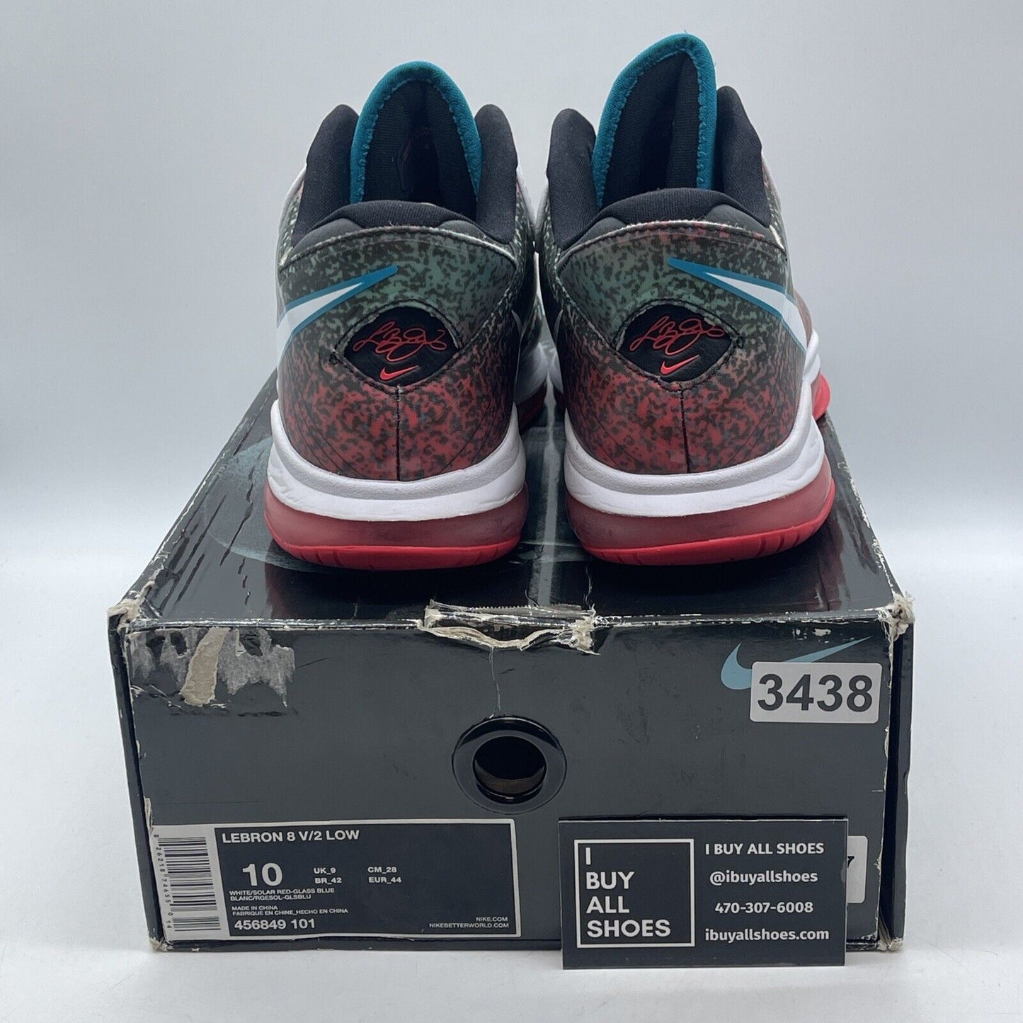 Size 10 - Nike Lebron 8 V/2 2011 Low Miami Night Black White Leather -456849-101