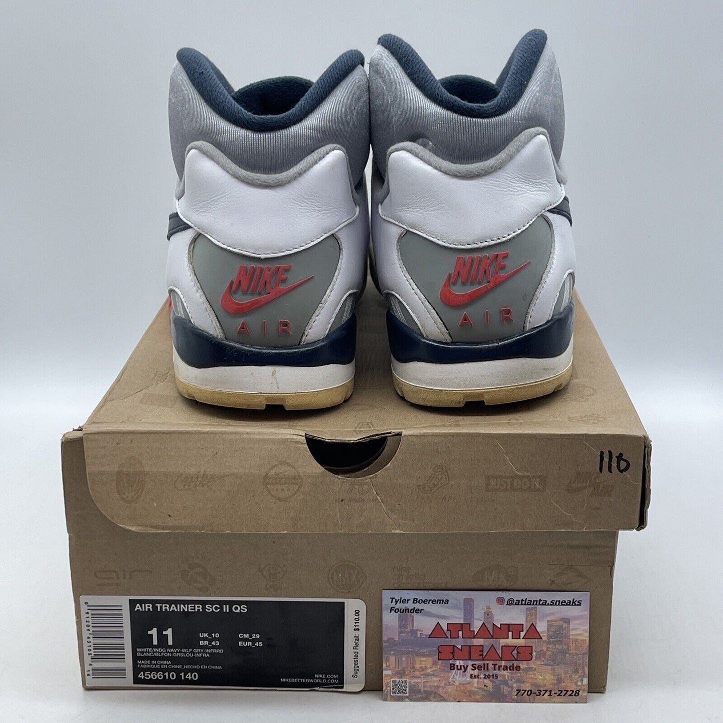 Size 11 - Nike Air Trainer Sc 2 Qs White Infrared White Leather (456610-140)