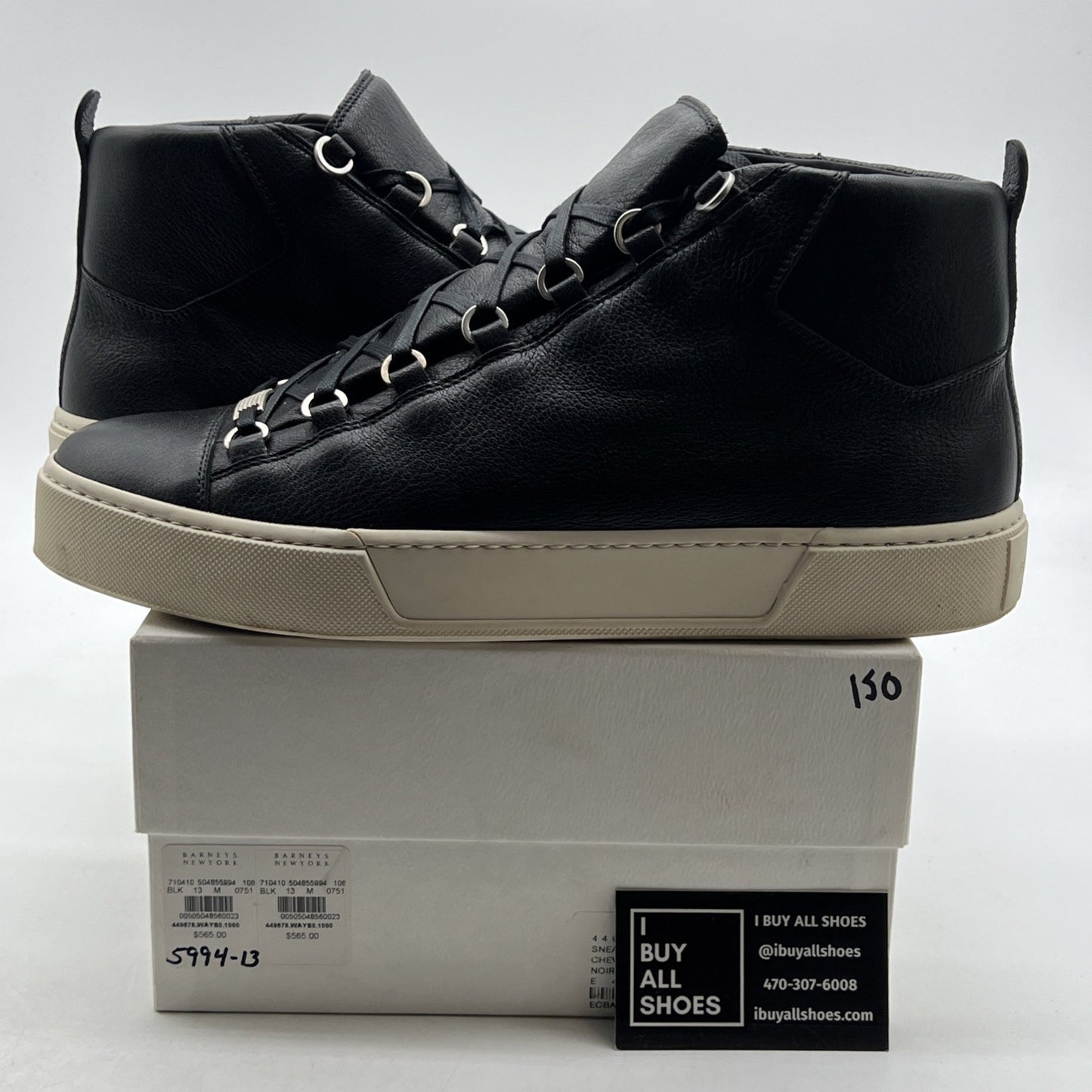 Size 46 - Balenciaga Black Leather Chevre Hamilton Hi-Top Sneaker
