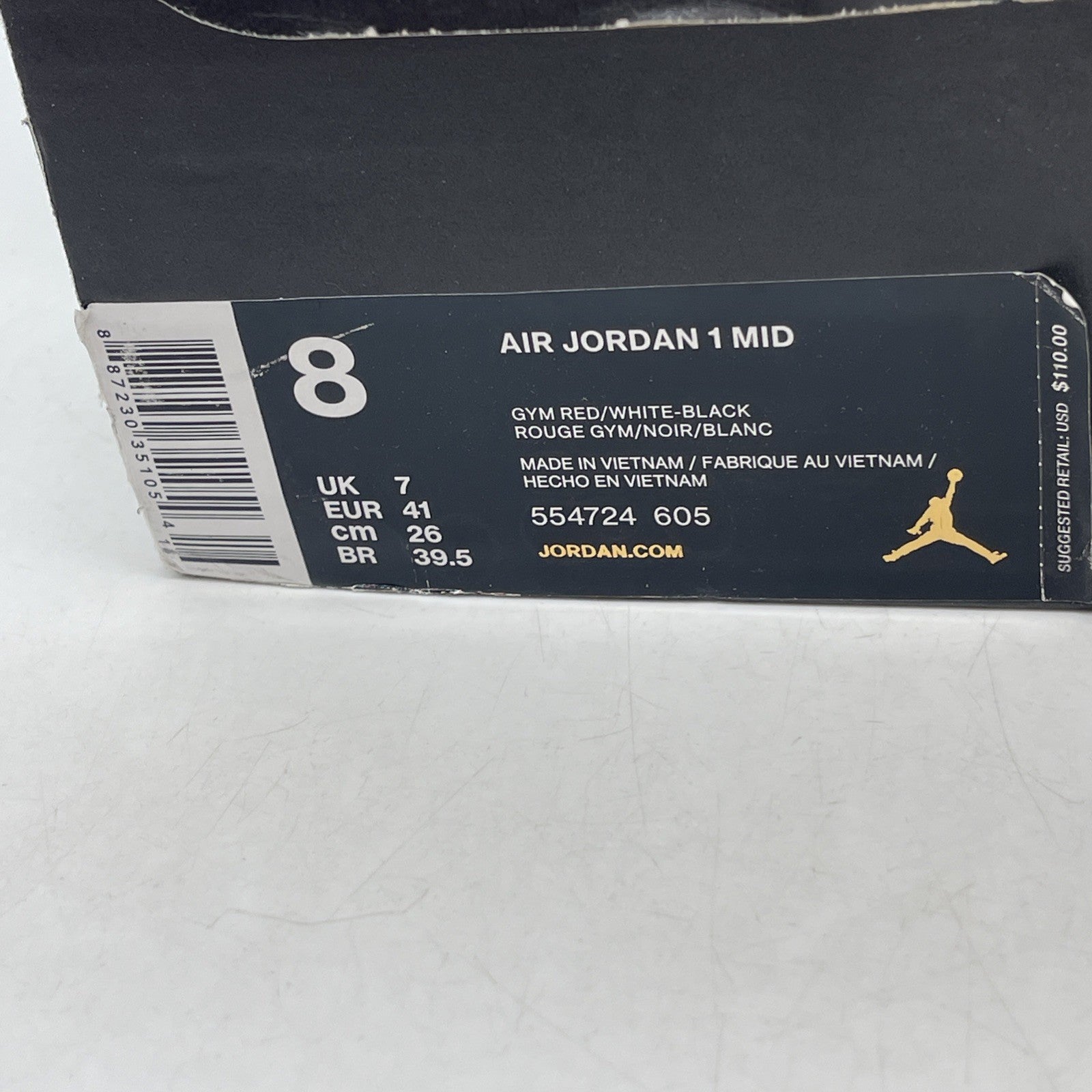 Size 8 - Air Jordan 1 Mid Gym Red (554724-605)