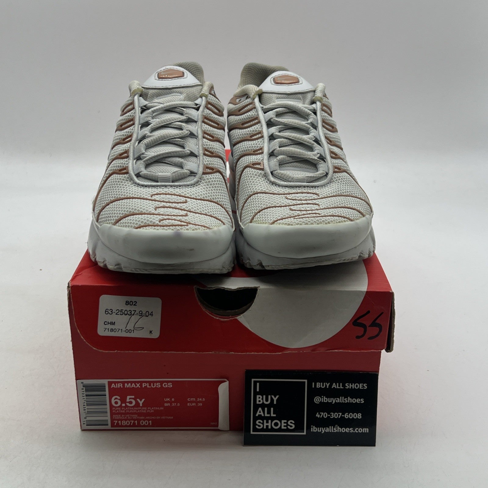 Size 6.5Y - Nike Air Max Plus TN Shoes Sneaker W White Platinum (718071-001)