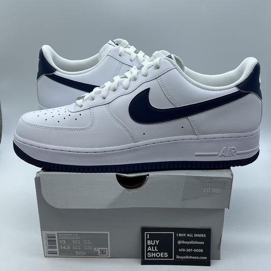 Size 13 -Nike Air Force 1 '07 Low White Midnight Navy Leather (FJ4146-104)