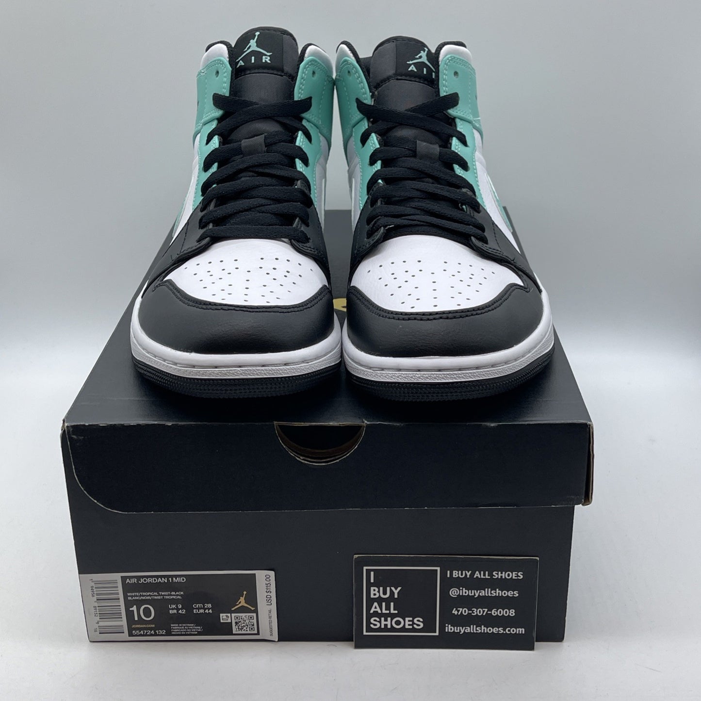 Size 10 - Air Jordan 1 Mid Tropical Twist White Blue Leather (554724-132)