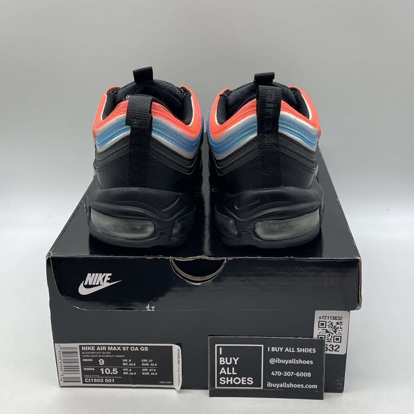 Size 9 - Nike Air Max 97 On Air: Neon Seoul Black Leather (CI1503-001)