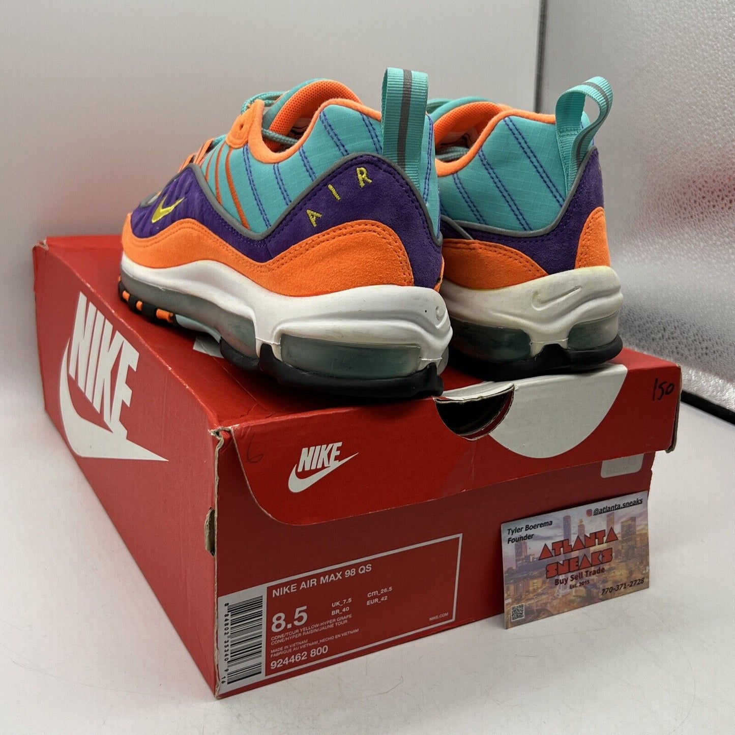 Size 8.5 - Nike Air Max 98 QS Cone Orange Purple White Aqua (924462-800)