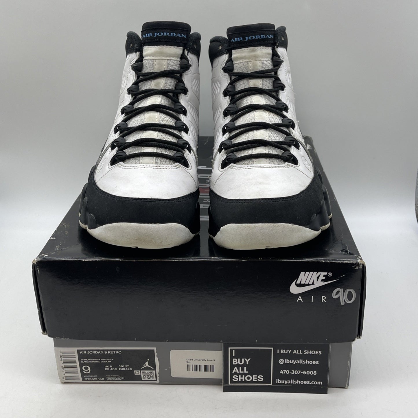 Size 9 - Jordan 9 Retro University Blue White Black Leather (CT8019-140)