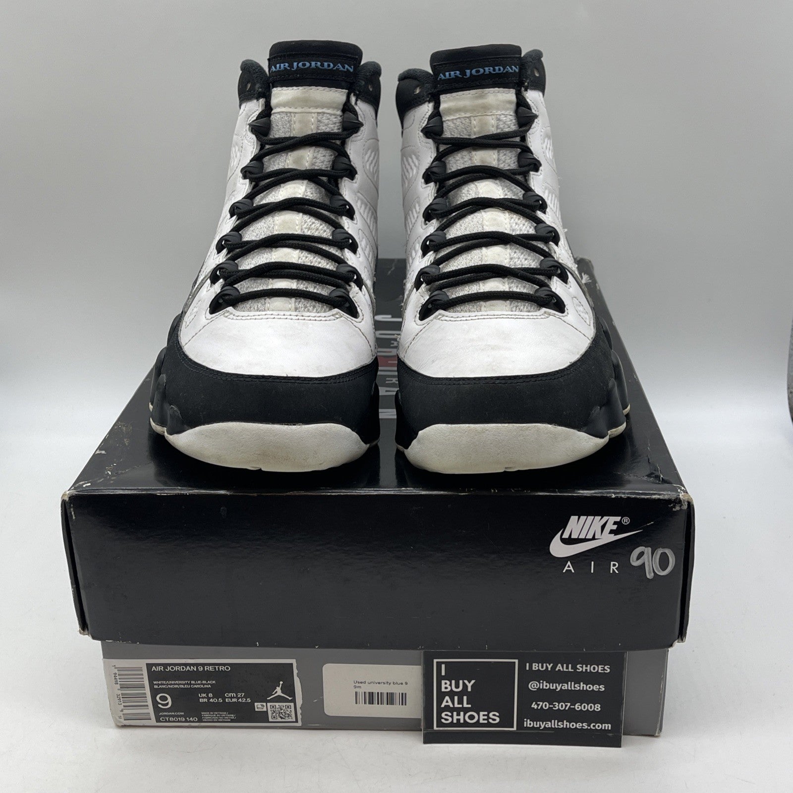 Size 9 - Jordan 9 Retro University Blue White Black Leather (CT8019-140)