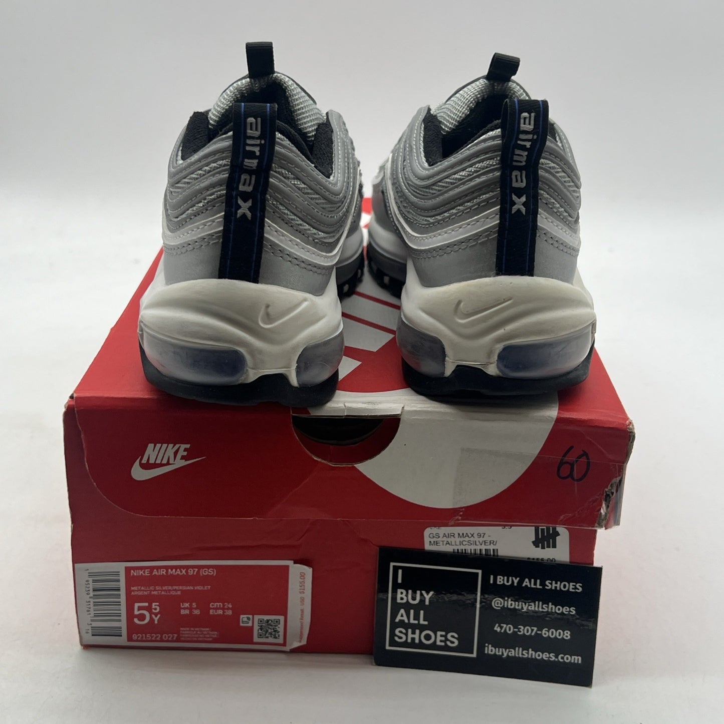 Size 5.5Y - Nike Air Max 97 GS Silver Purple White Shoes (921522-027)