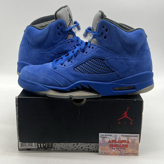 Size 11.5 - Air Jordan 5 Retro Blue Suede Black Grey Suede (136027-401)