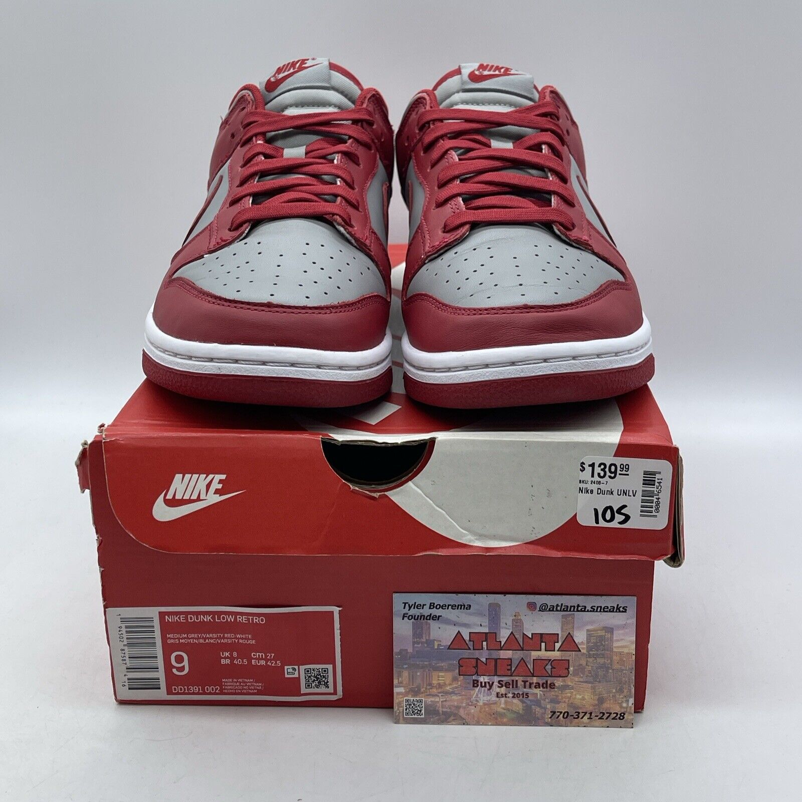 Size 9 - Nike Dunk Low SP UNLV 2021 Grey Red White Leather (DD1391-002)