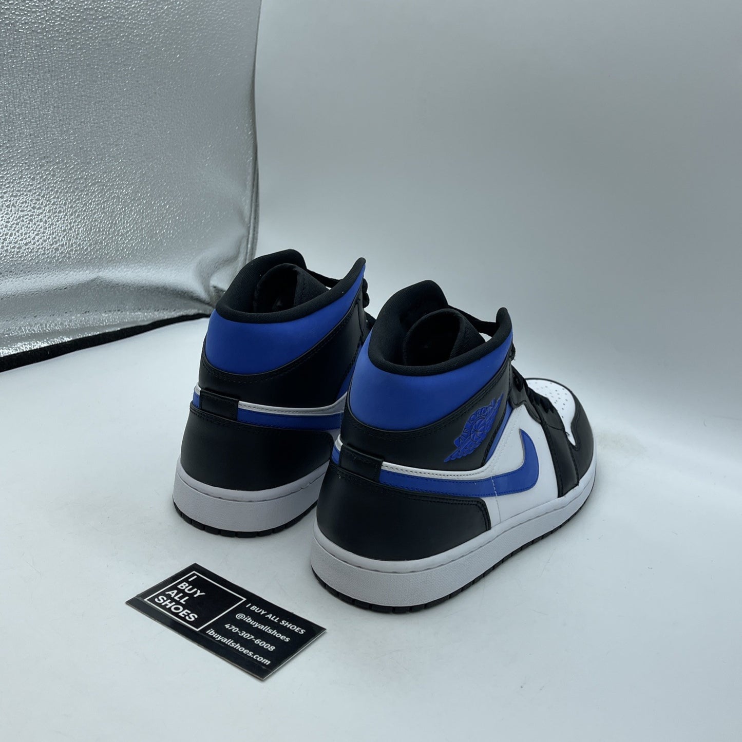 Size 11 - Air Jordan 1 Mid Racer Blue Black White Leather Suede (554724-140)