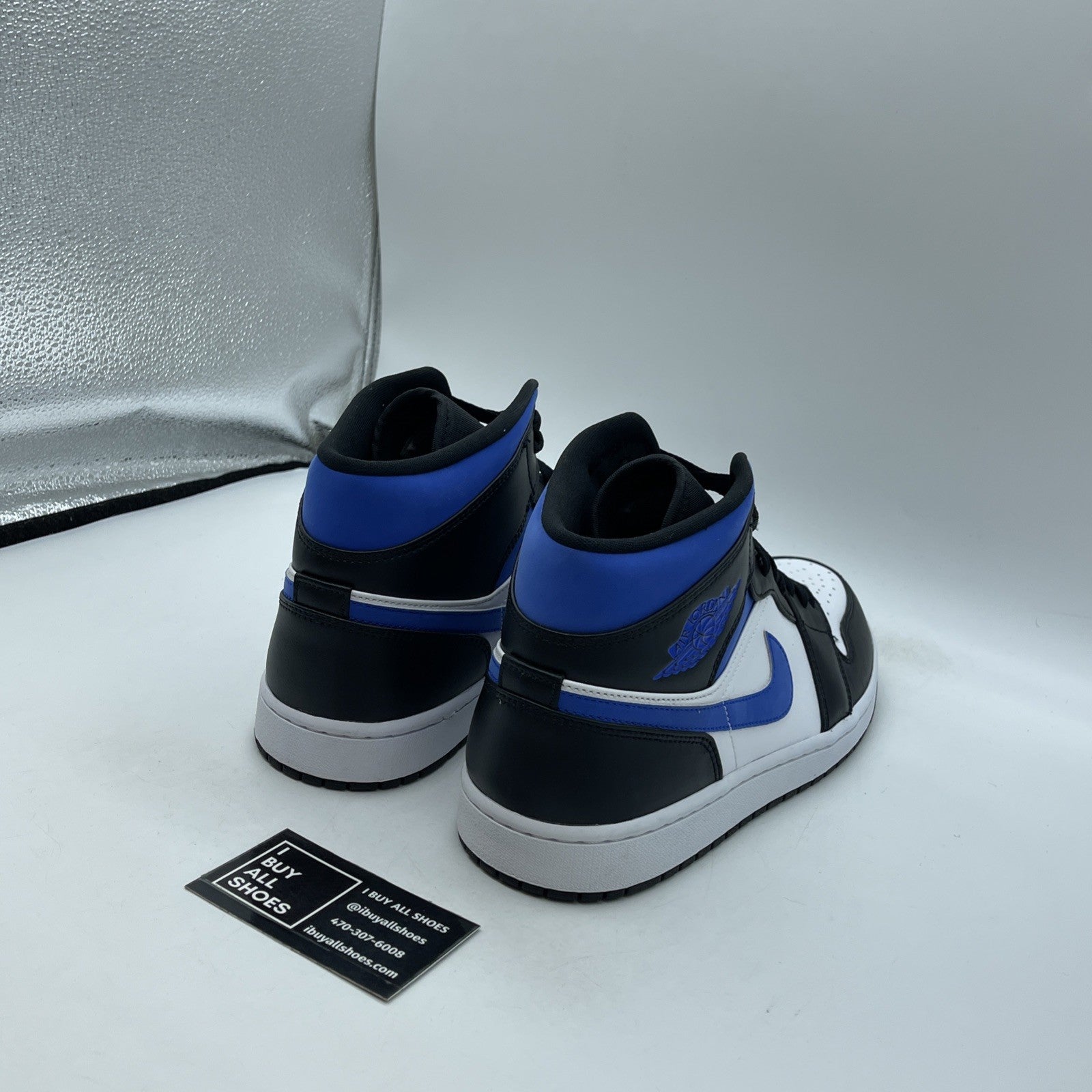 Size 11 - Air Jordan 1 Mid Racer Blue Black White Leather Suede (554724-140)