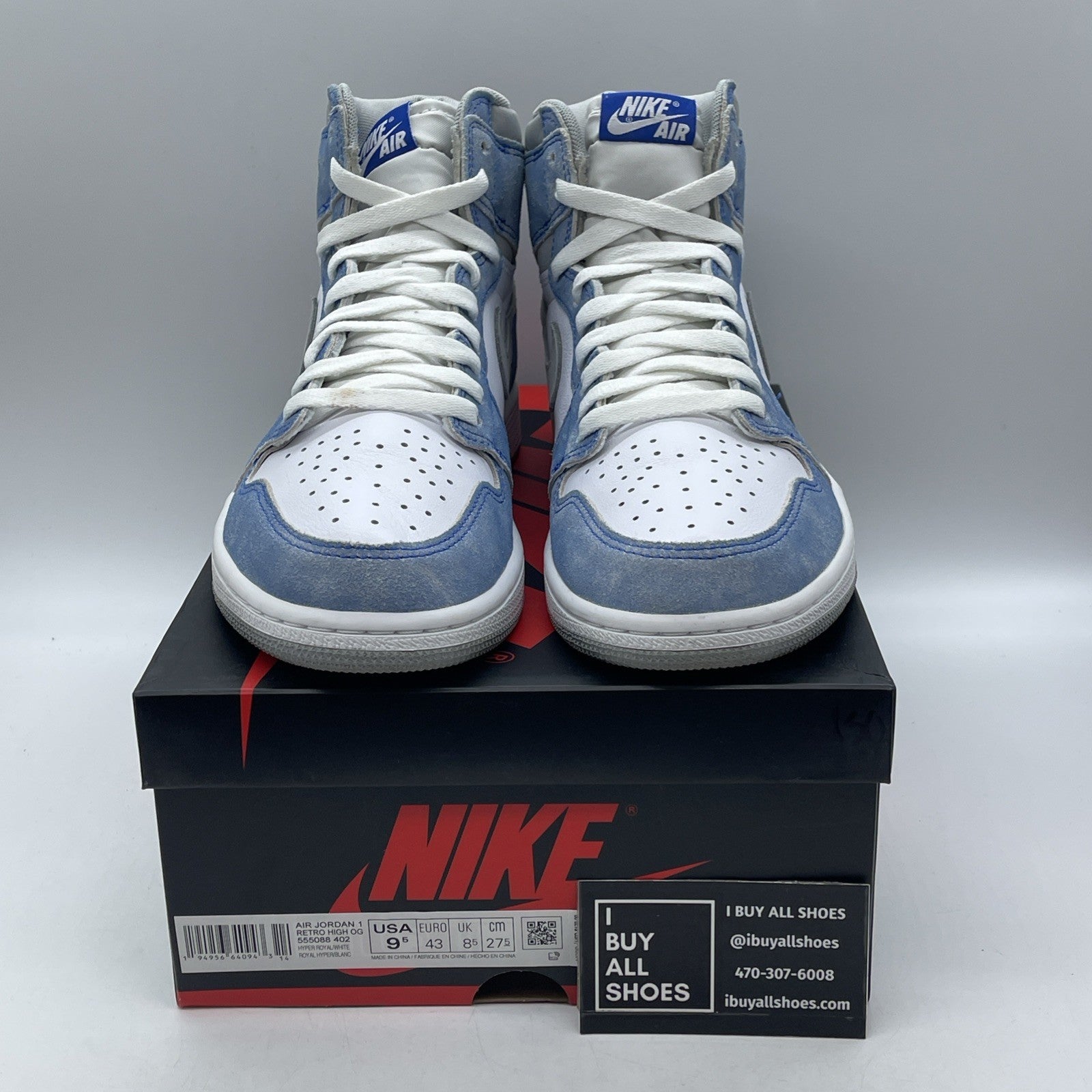 Size 9.5 - Air Jordan 1 Retro OG High Hyper Royal (555088-402)