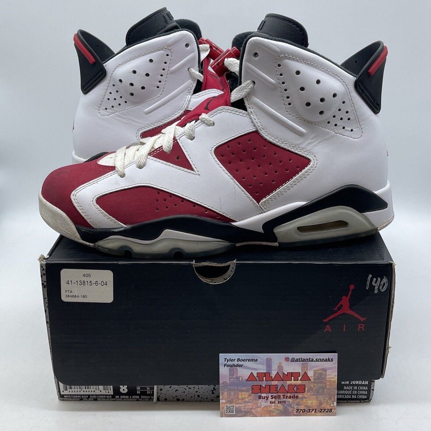 Size 8 - Air Jordan 6 Retro 2014 Carmine White Red Black Leather (384664-160)