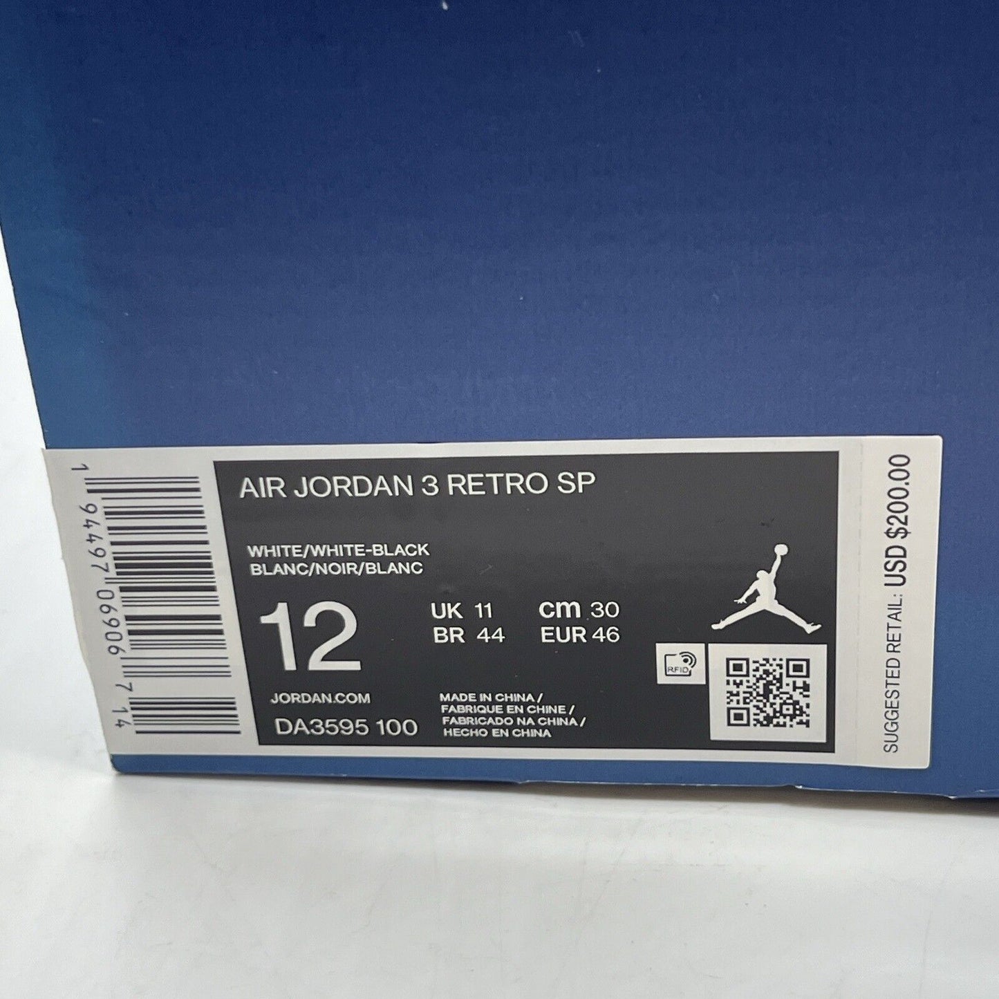 Size 12 - Jordan 3 Retro SP x Fragment Design Mid White Brand New Og All