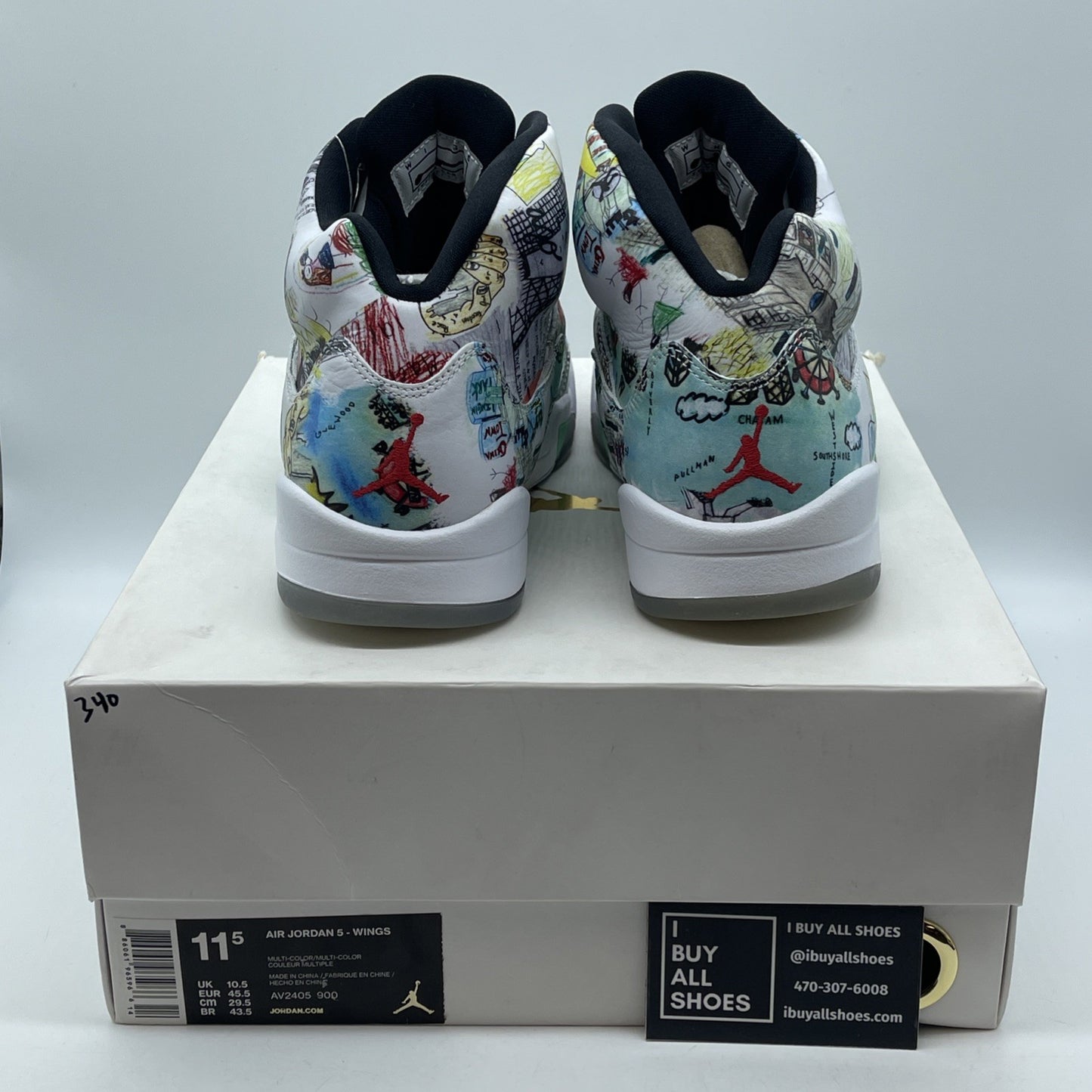 Size 11.5 - Air Jordan 5 Retro Wings White Blue Leather (AV2405-900)