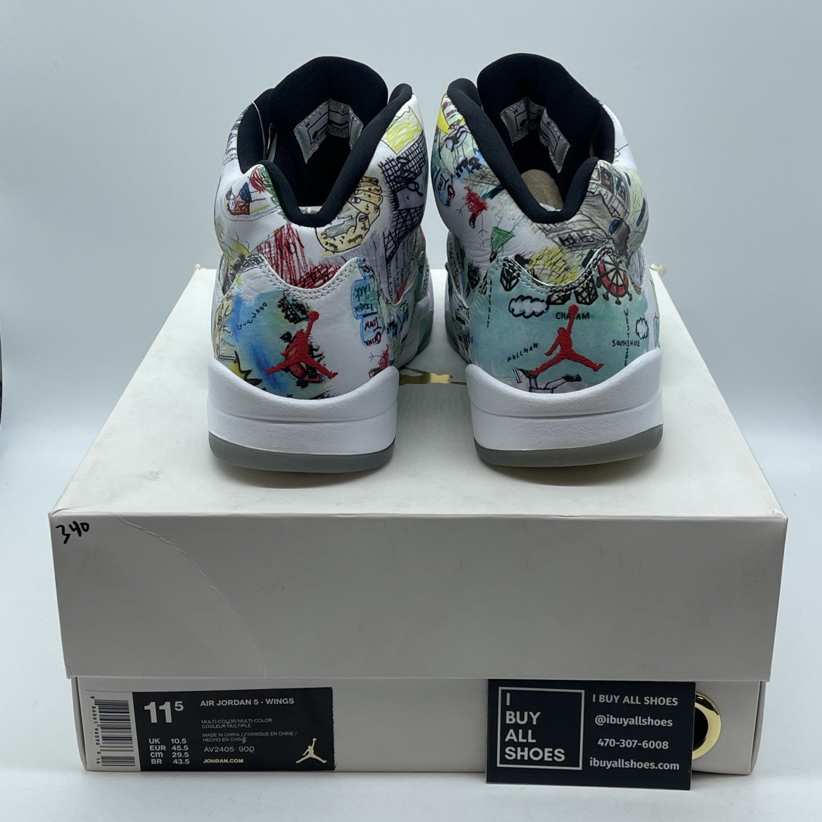 Size 11.5 - Air Jordan 5 Retro Wings White Blue Leather (AV2405-900)