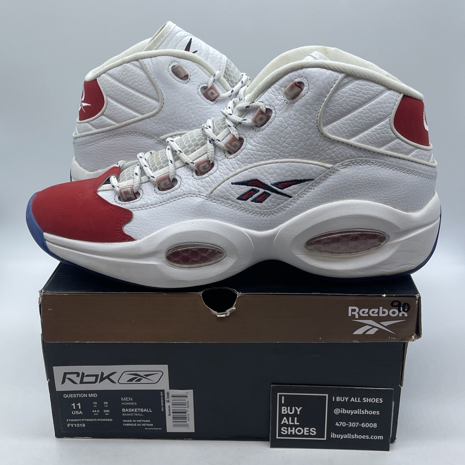 Size 11 - Reebok Question OG 2020 Mid Red Toe White Suede Leather (FY1018)