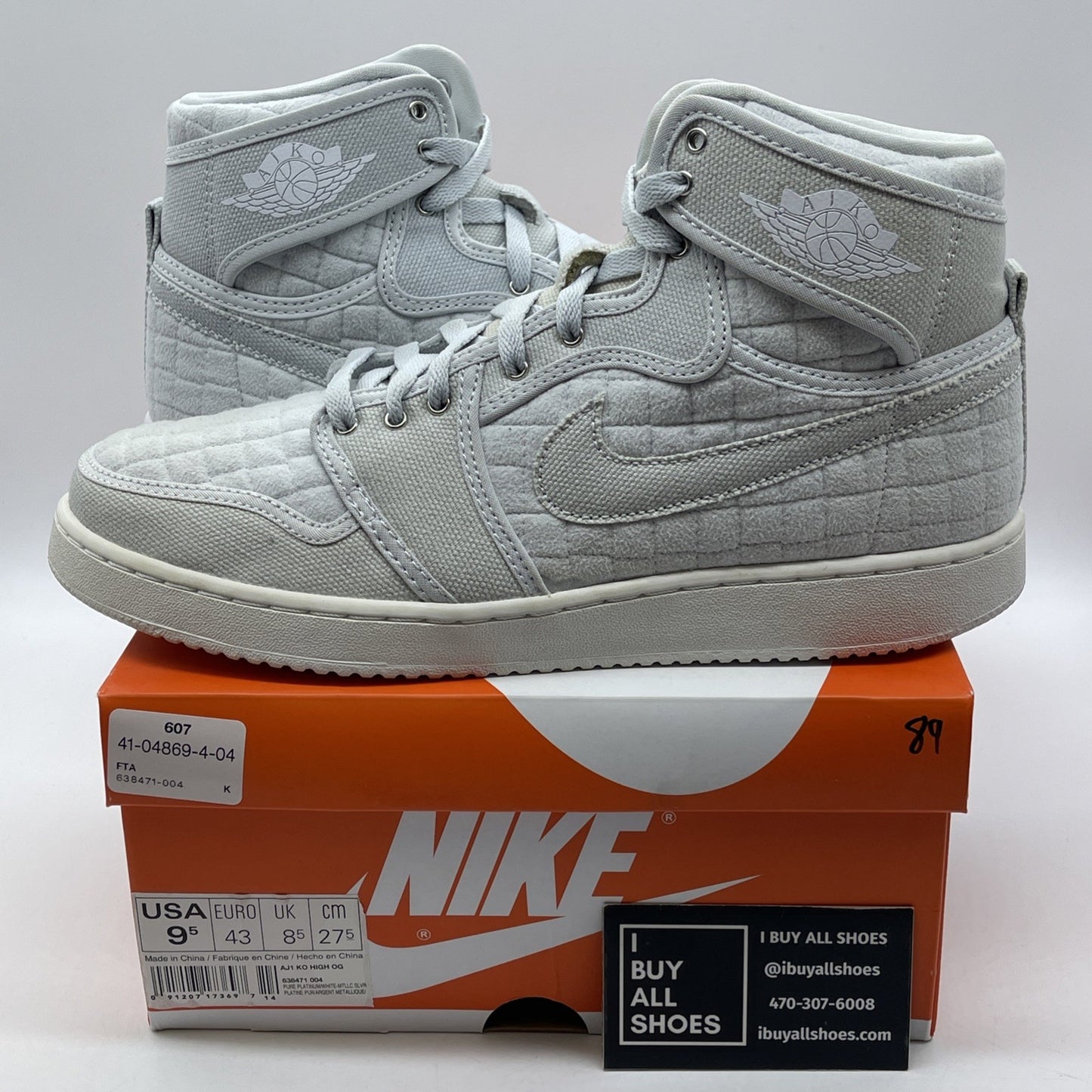 Size 9.5 - Jordan AJKO Quilted High Pure Platinum Suede Leather (638471-004)