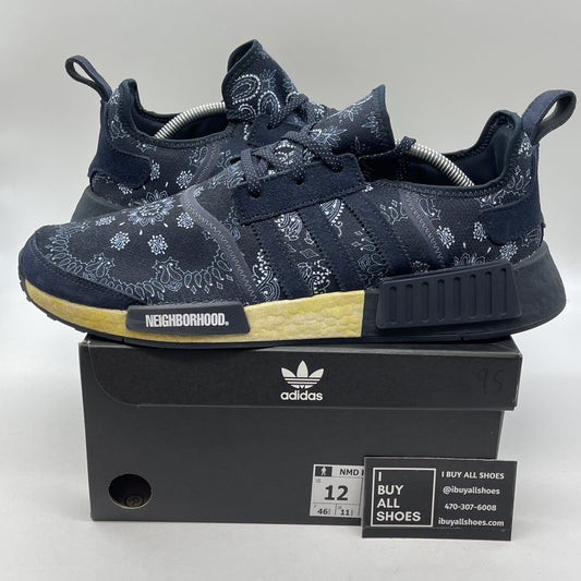 Size 12 - adidas Neighborhood x NMD_R1 Navy Paisley Bandana Suede (GY4158)