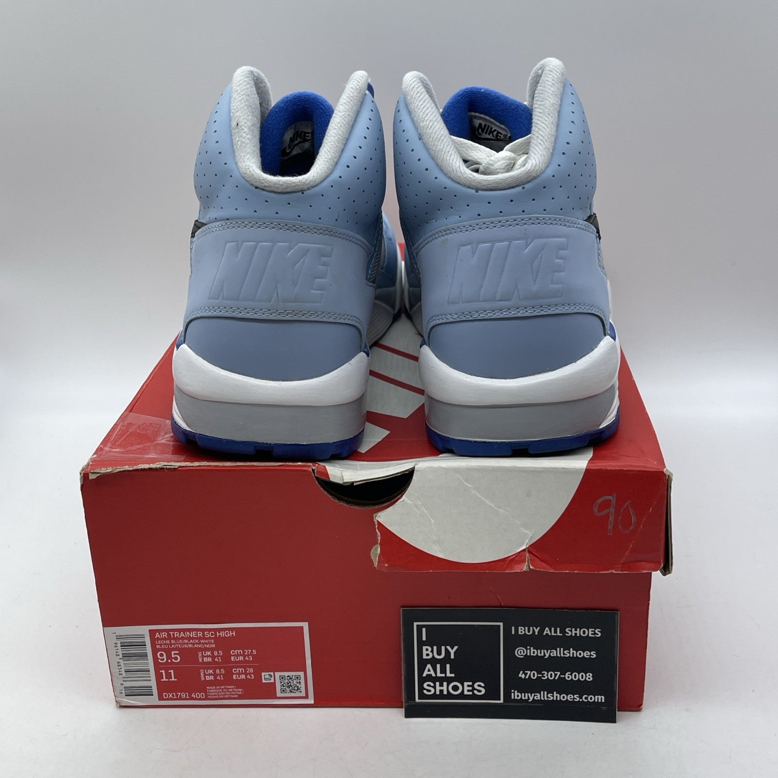 Size 9.5 - Nike Air Trainer SC High Kansas City Royals Blue Suede (DX1791-400)
