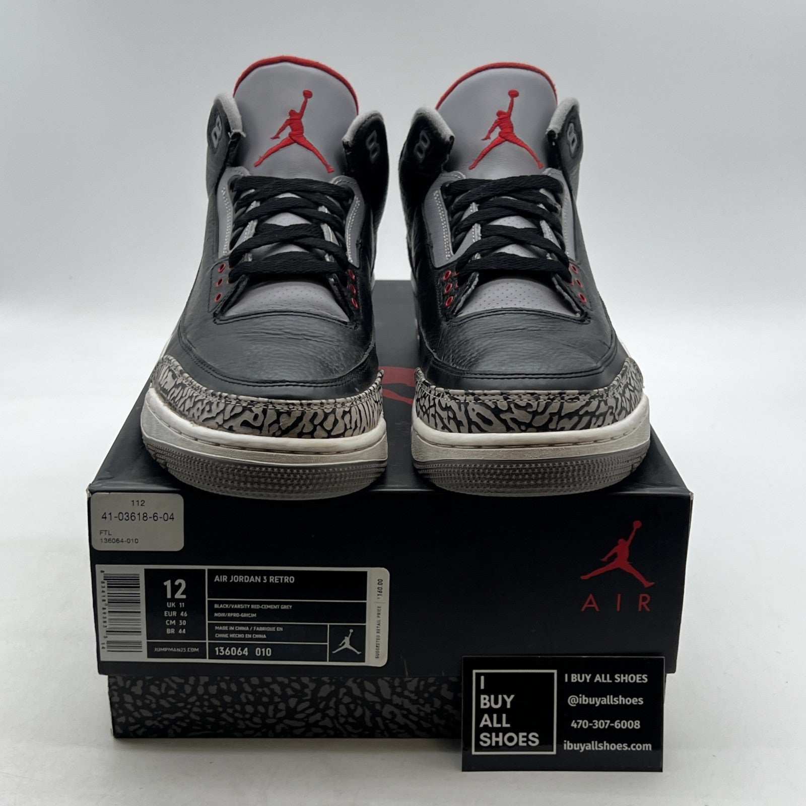 Size 12 - Air Jordan 3 Black Cement Retro release 2011 (136064-010)