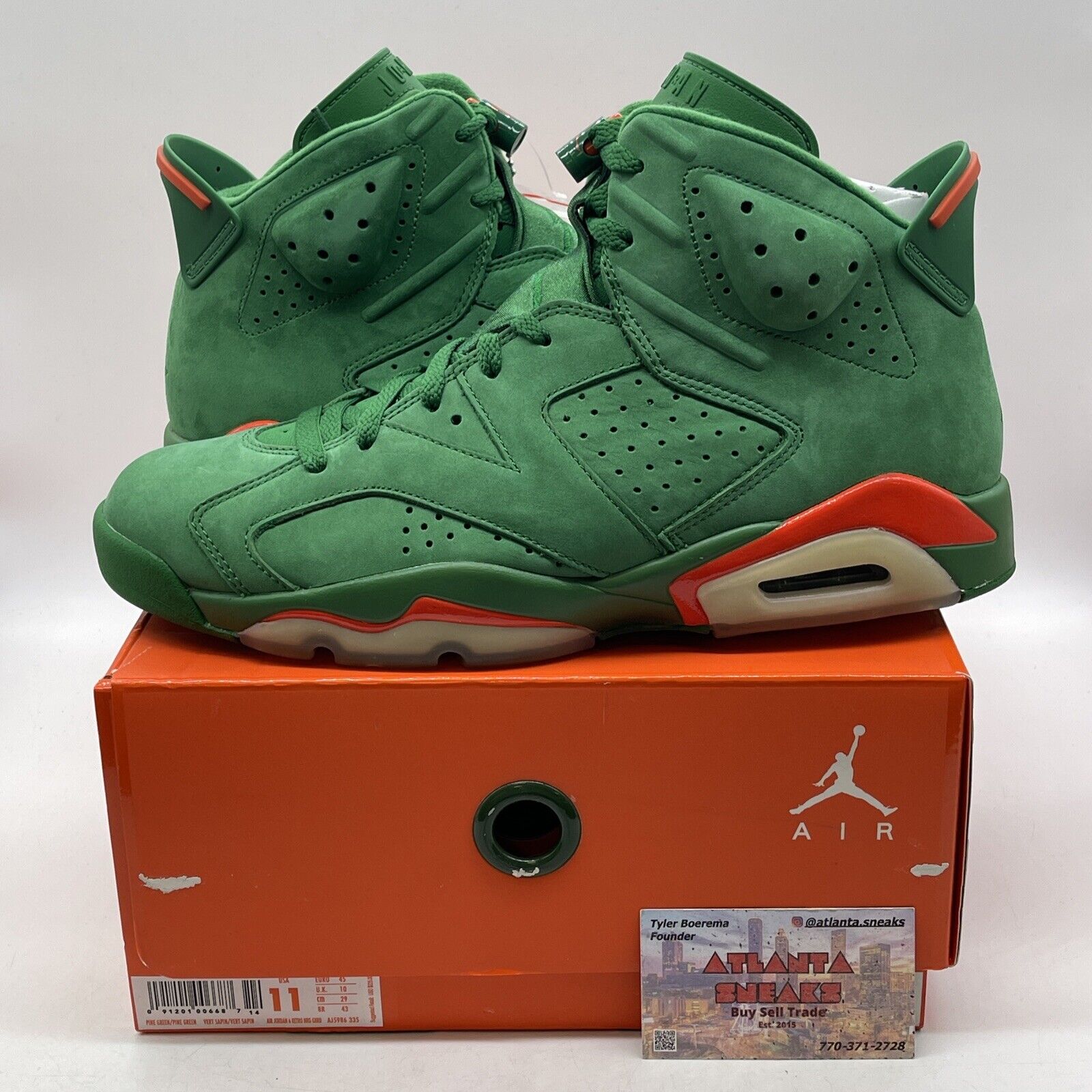 Size 11 - Air Jordan 6 Retro NRG Green Suede Gatorade Orange Leather (AJ5986-335