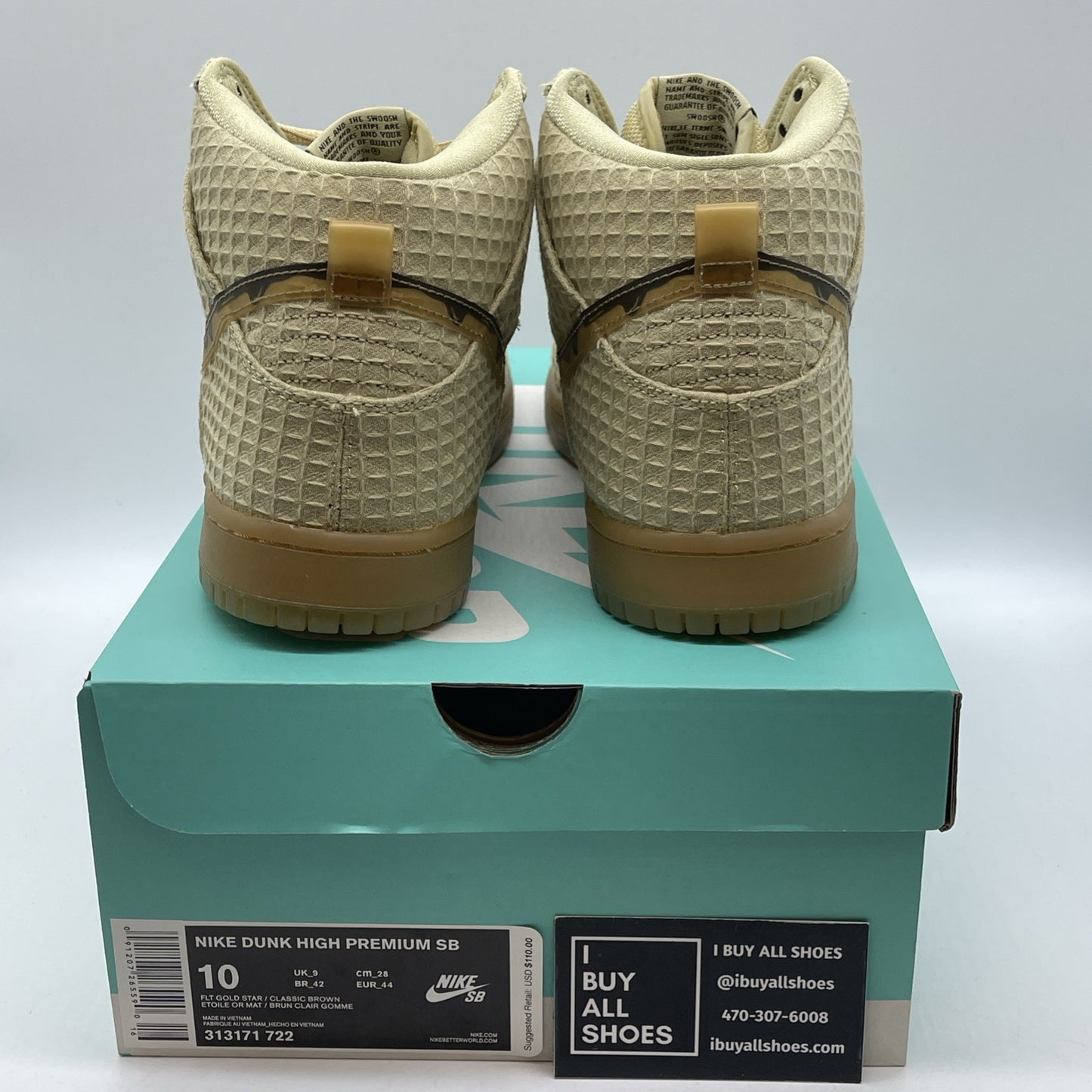 Size 10 - Nike SB Dunk Premium Hemp High Waffle Brown Suede (313171-722)