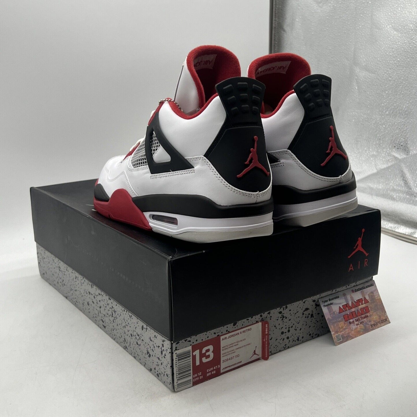 Size 13 - Jordan 4 Retro Fire Red 2012 Black White Leather (308497-110)