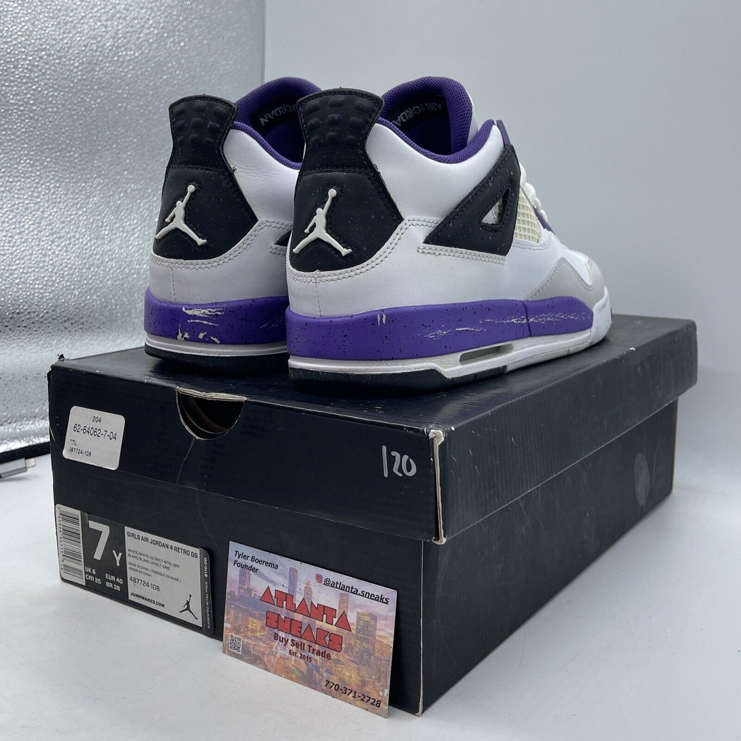 Size 7Y - Air Jordan 4 Ultraviolet White Purple White Leather (487724-108)