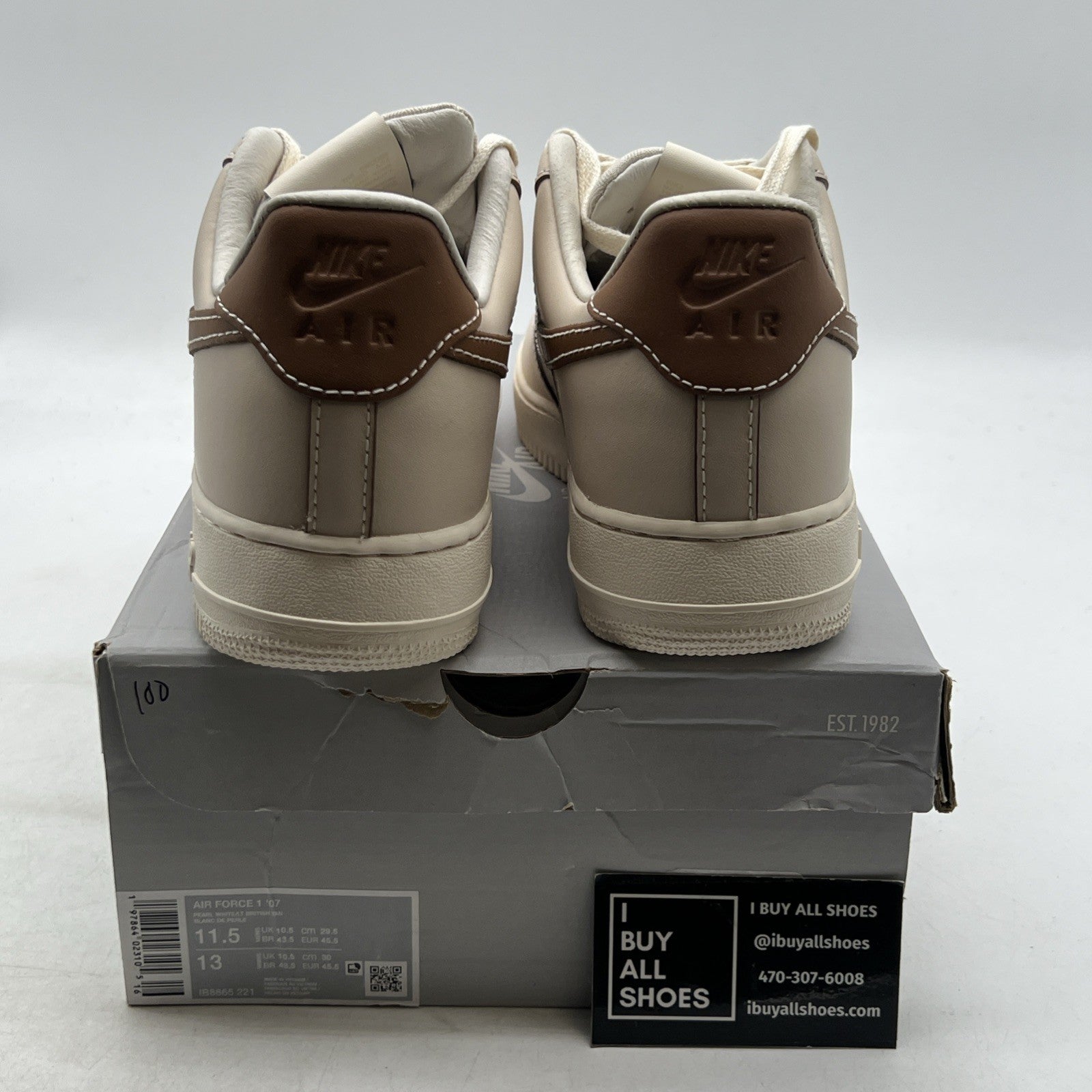 Size 11.5 - Nike Air Force 1 '07 Low Pearl White British Tan (IB8865-221)
